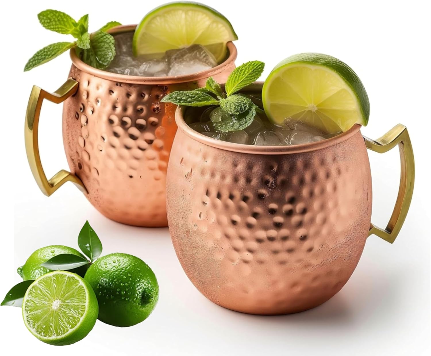 Moscow Mule Copper Mugs - Set of 2-100% Pure Solid Copper Mugs - 16 oz Premium Gift Set |Nickle Plated For Corrosion Resistance With Brass Handle| Hammered Finished Mugs
