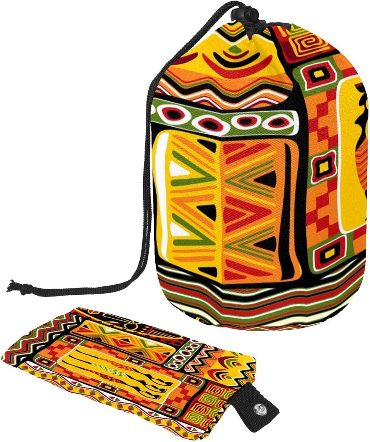 Drawstring Toiletry Bag, Africa Culture Ornament Barrel Shaped Wash Bag Cosmetic Bags, Travel Makeup Organiser Pouch + Small Bag