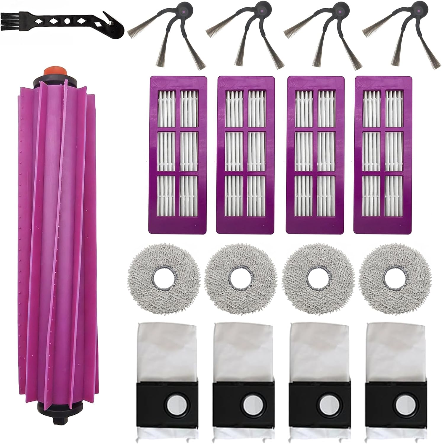 Replacement Accessories for Eureka J15 Evo Ultra Robot Vacuum,1Rubber Main Brush,4Mop Pads,4Filters,4Side Brush,4Dust Bag,1Cleaning Brush.