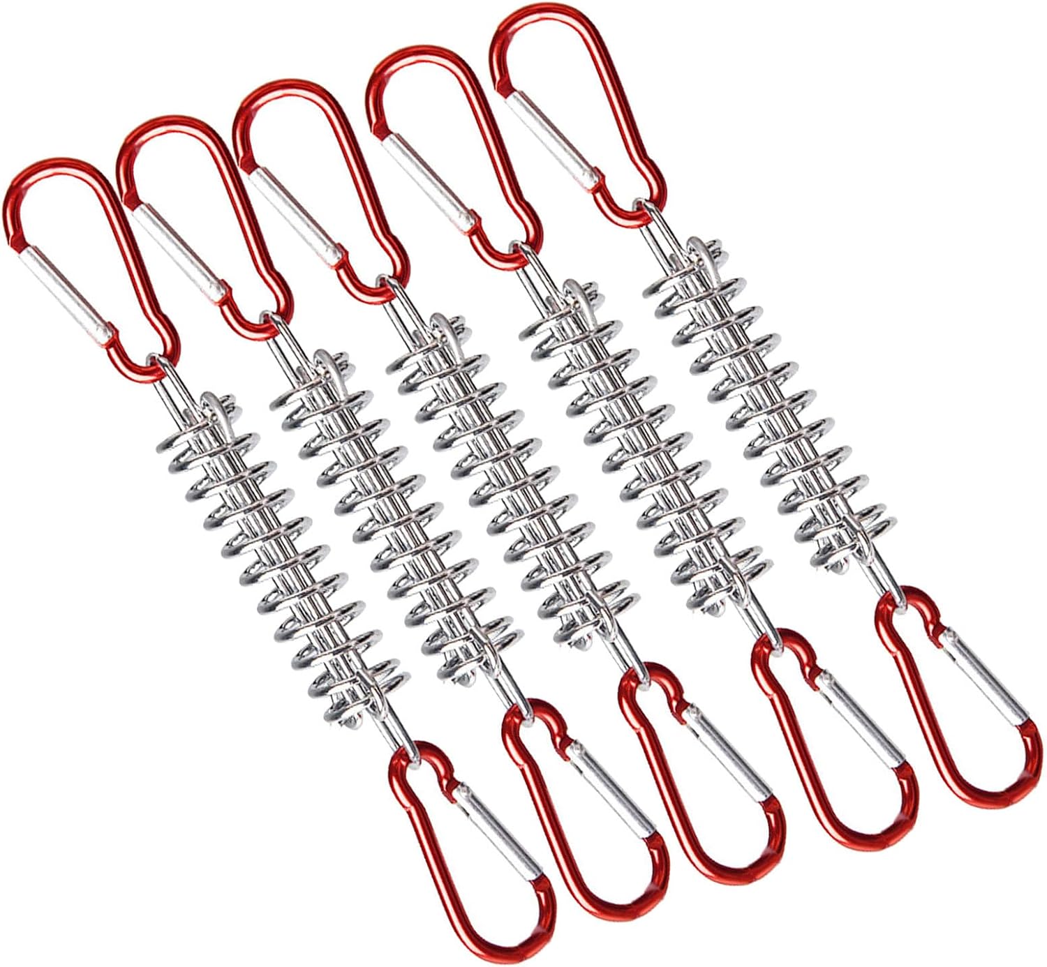 Windproof Spring Tent Buckle Rope Tensioner with Steel Hooks, 5 Wind Ropes and 10 Spring Hook Pegs for Camping Outdoor Tent Anchors