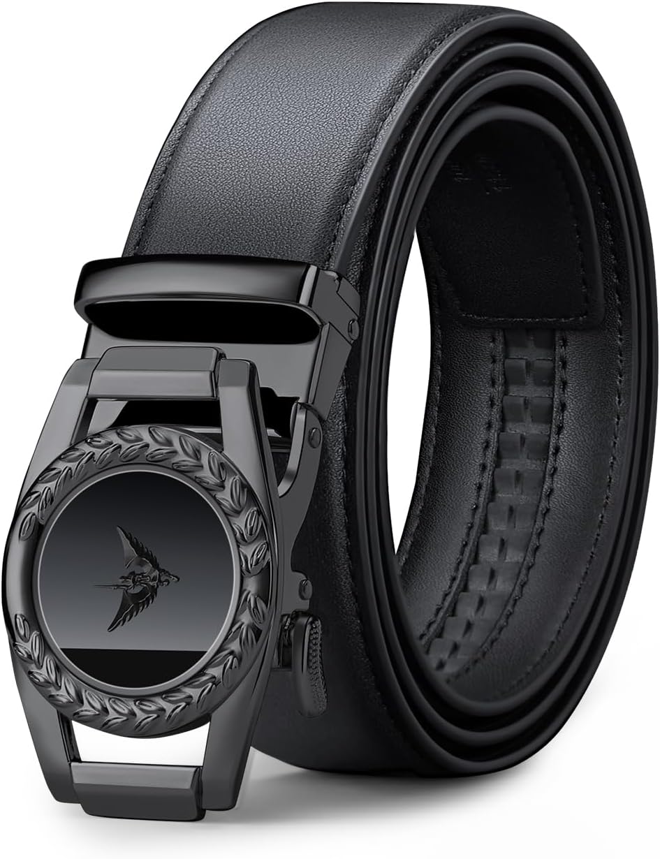 VANNANBA Mens Belts for Jeans, Designer Belts with Gorgeous Buckle Black Gold for Daily Dress