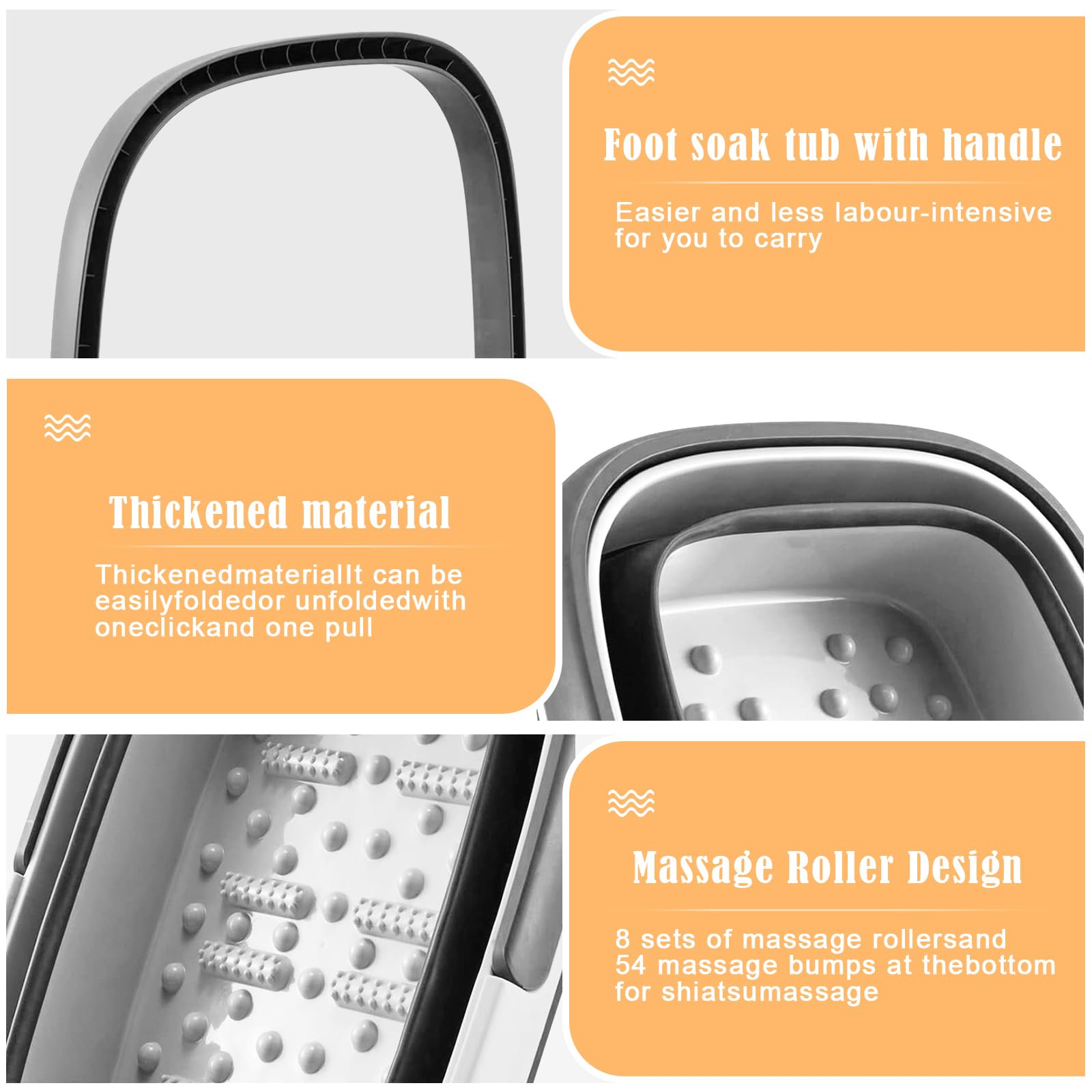 Rierousy Baño de Pies Plegable - Bañera de 15 L de Capacidad Con Masaje Para Pedicura y Alivio de la Fatiga (Blanco Grisáceo)