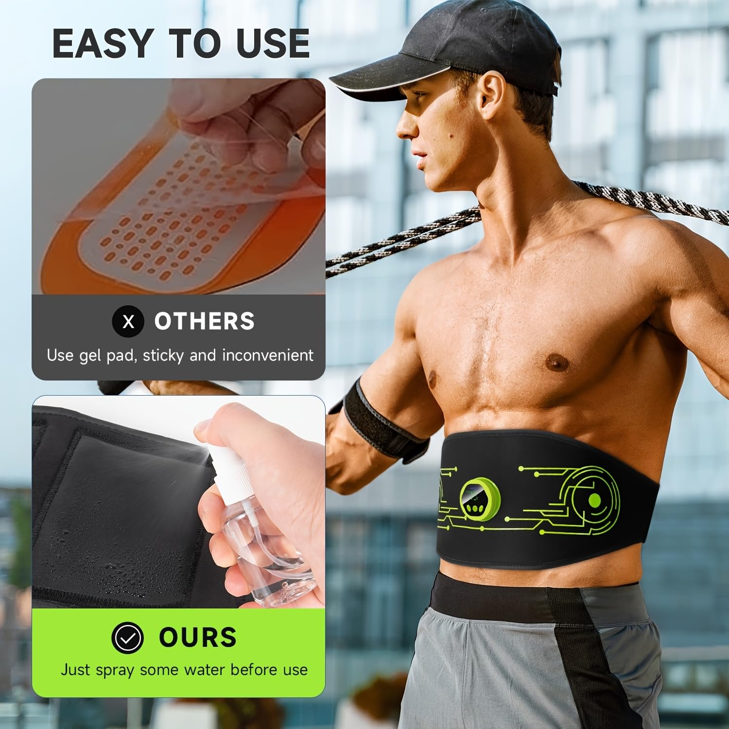 Braload EMS Bauchmuskeltrainer Elektrisch, EMS Trainingsgerät für den Bauch, EMS Muskelstimulationsgürtel – 4 Stimulationszonen, 6 Modi, Sanfte Heim-Übungen, Unisex (Grün)