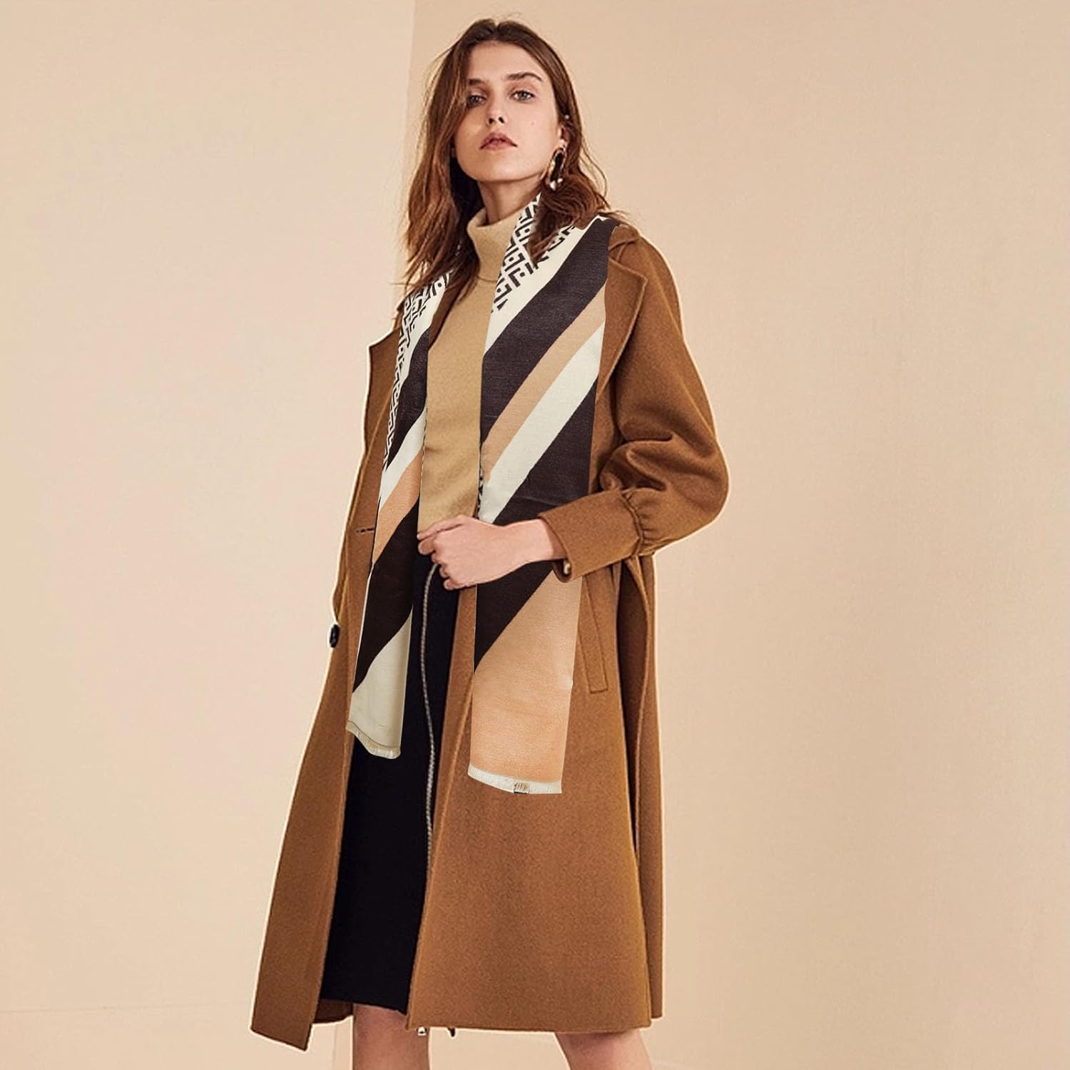 EXTREE Scarfs for Women Pashmina Silky Shawl Wrap for Evening Dressing Horse Scarf Blanket Open Front Poncho Cape, F-brown