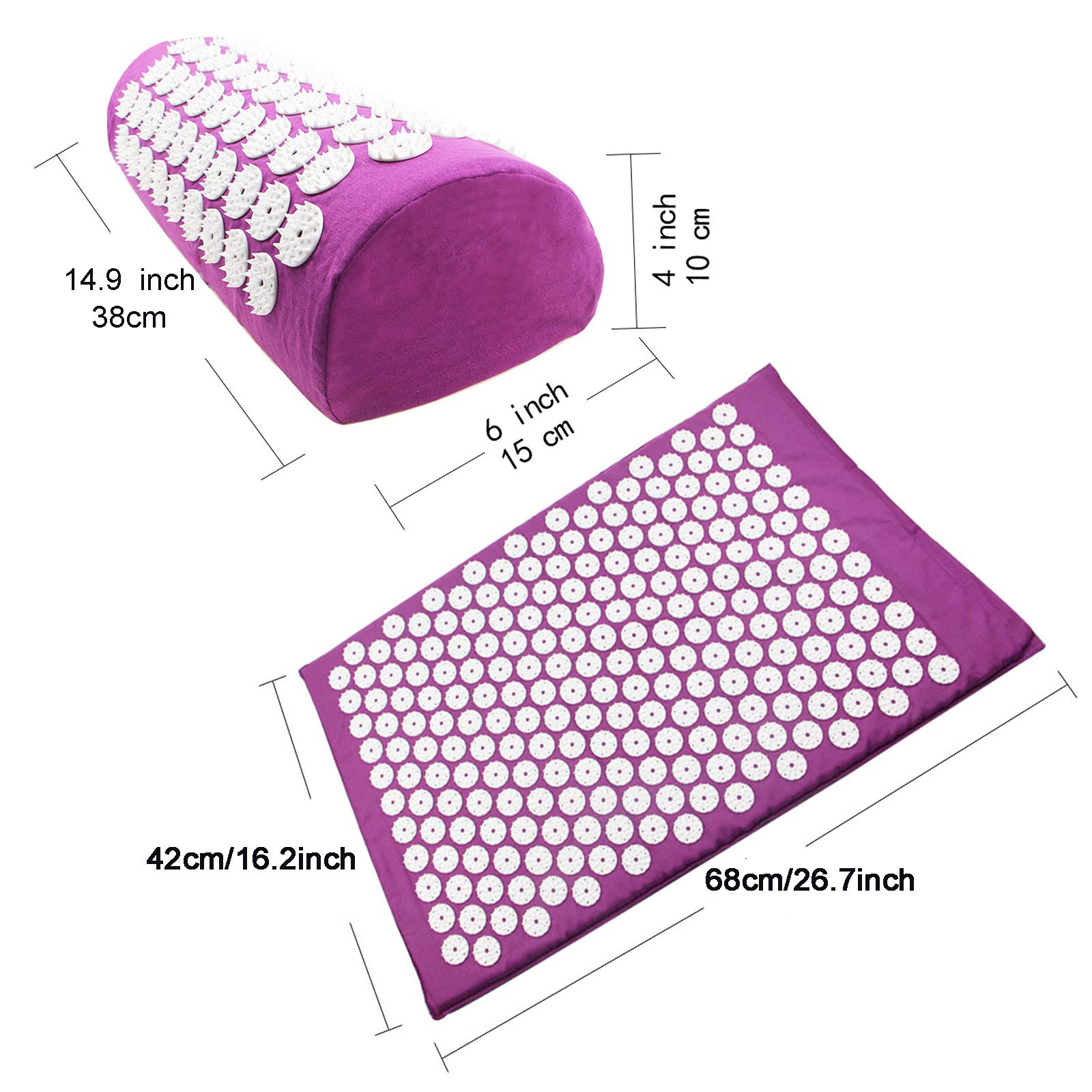Akupressur-Set, Akupressurmatte Mit Akupressur-Kissen Im Günstigen Set, Vitalisierende Matte Für Den Rücken Und Kissen Für Den Nacken, Wohltuende Entspannungsmatte,Lila