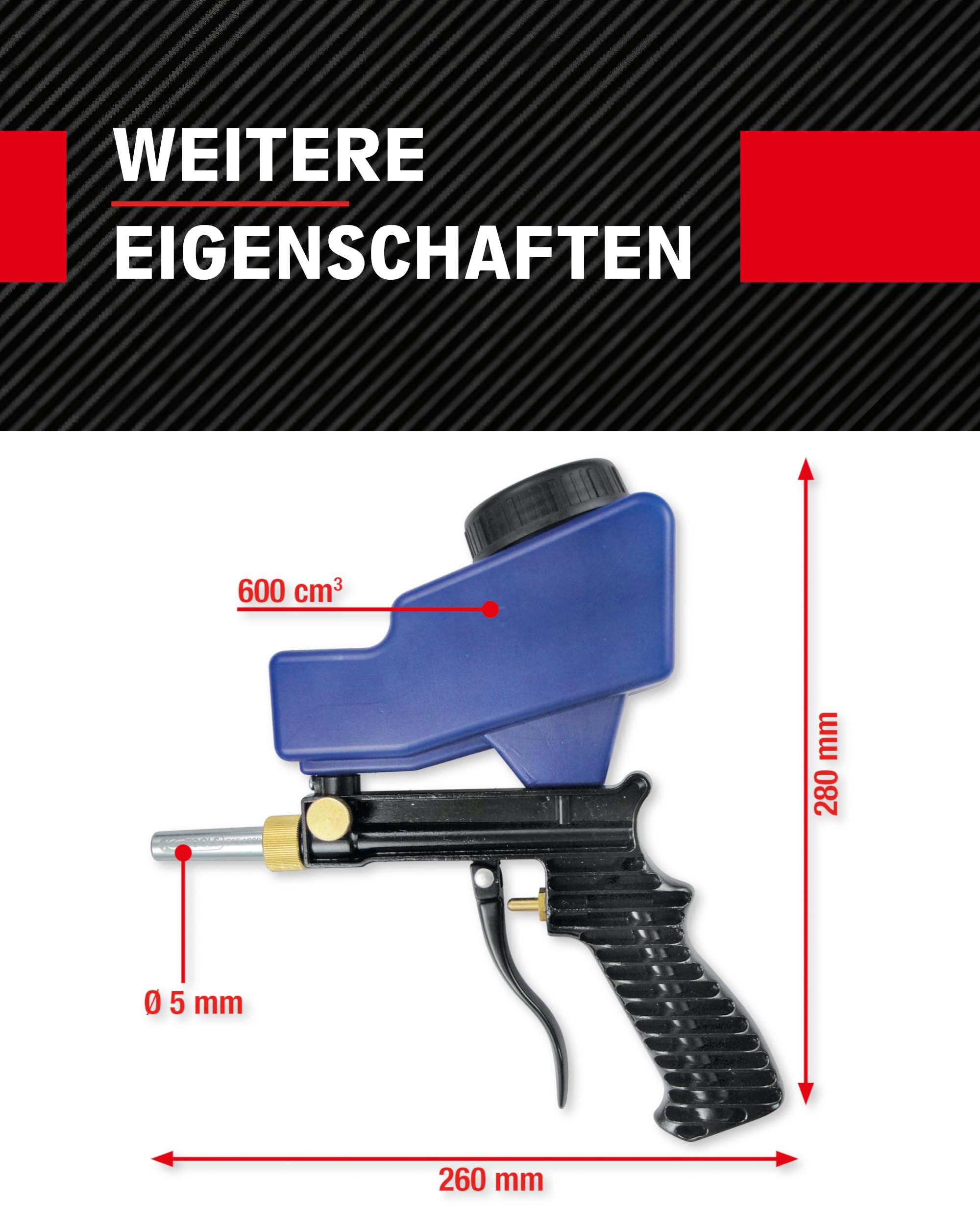 KS Tools 515.1909 Pistola de chorro de arena de aire comprimido, 260mm