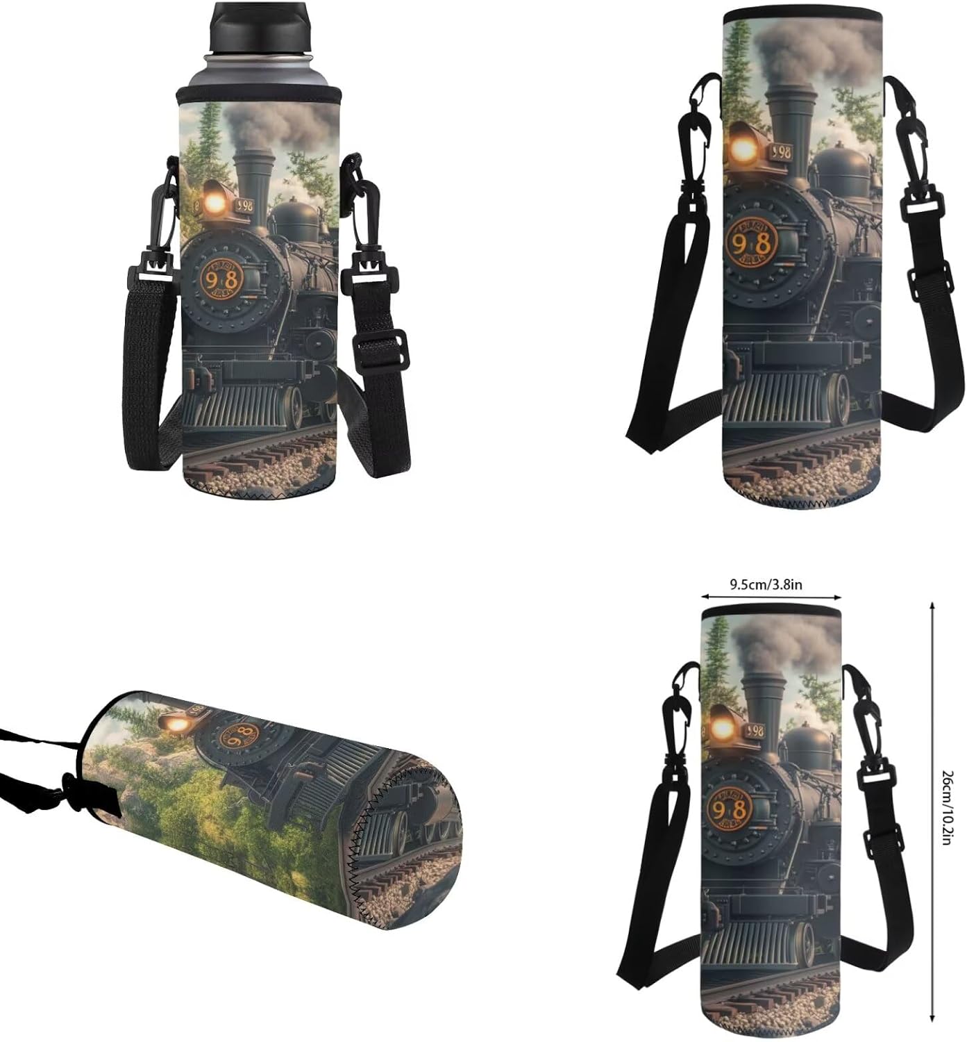 Retro Steam Engine Train Backpack for Boys 5-7 with Lunch Box Cool School Bag and Lunch Bag 17 Inches School Backpacks Lunchbox Pencil Case Water Bottle Holder, 4-in-1