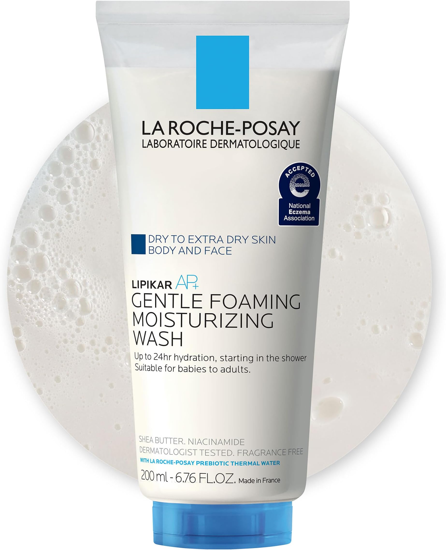 Lipikar AP+ Gentle Foaming Moisturizing Wash, Shea Butter + Niacinamide + Glycerin, Moisturizing Body Wash For Dry Skin, National Eczema Association Accepted, Dermatologist Tested​
