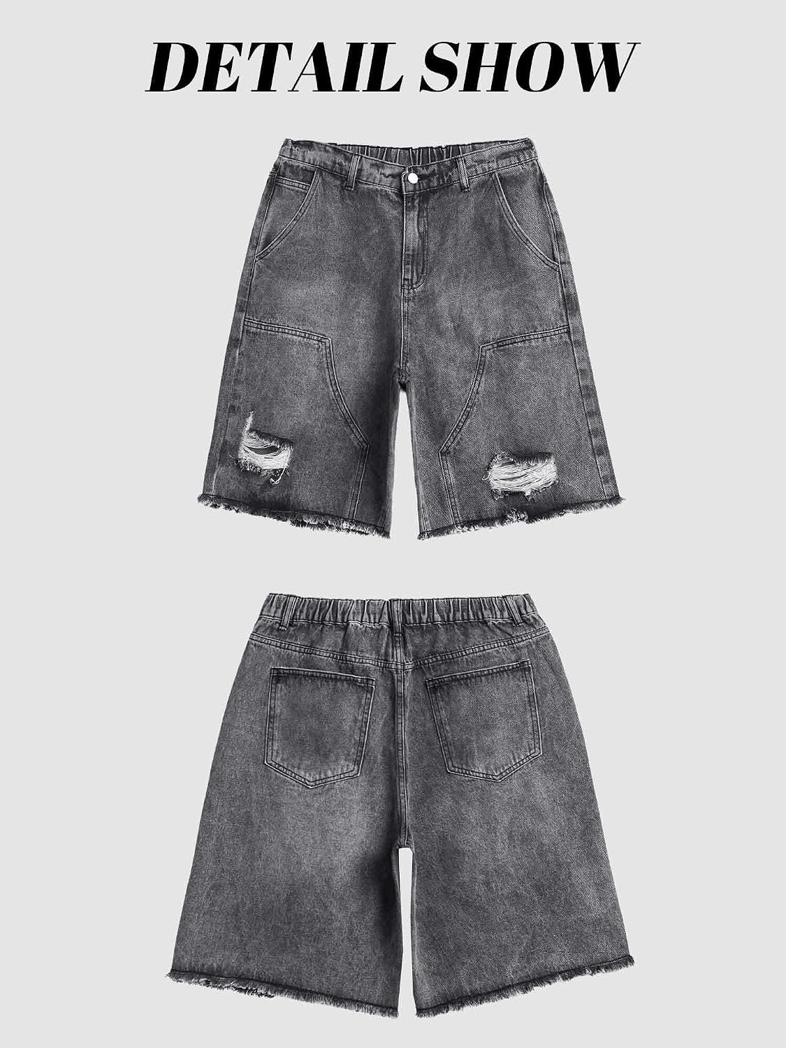 Mens Y2K Carpenter Baggy Jean Shorts, Ripped Jorts Wide Leg, Distressed Cargo Long Denim Shorts Loose Fit Streetwear Summer