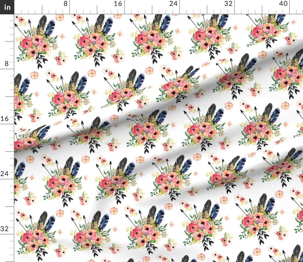Spoonflower Fabric - Boho, Floral, Arrows, White, Pink, Green, Flowers, Nursery, Girl, Printed on Petal Signature Cotton Fabric by The Yard - Sewing Quilting Apparel Crafts Decor