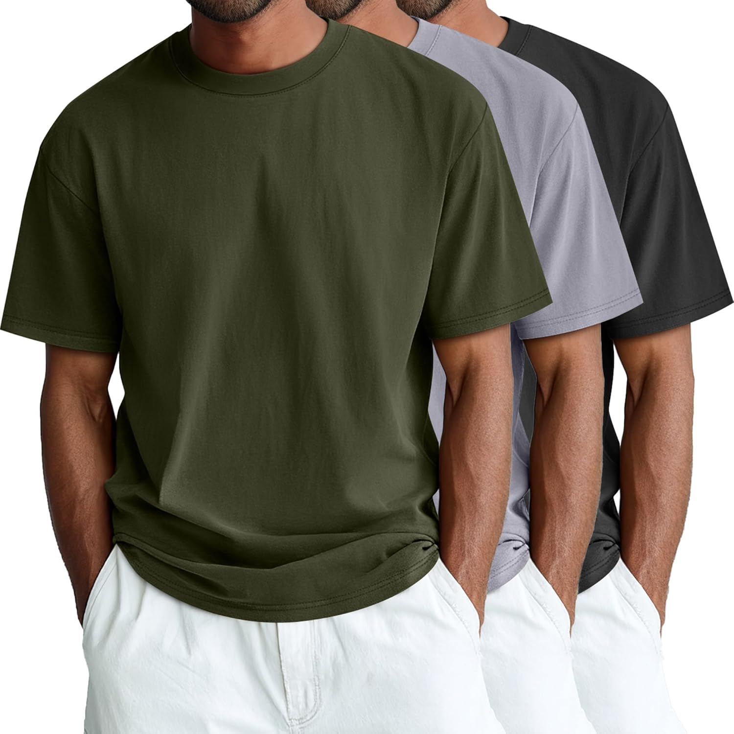 Ficerd 3 Pack Men's Big and Tall Shirts Short Sleeve Cotton Tee Crew Neck Basic Casual Top Loose Fit Summer T Shirts