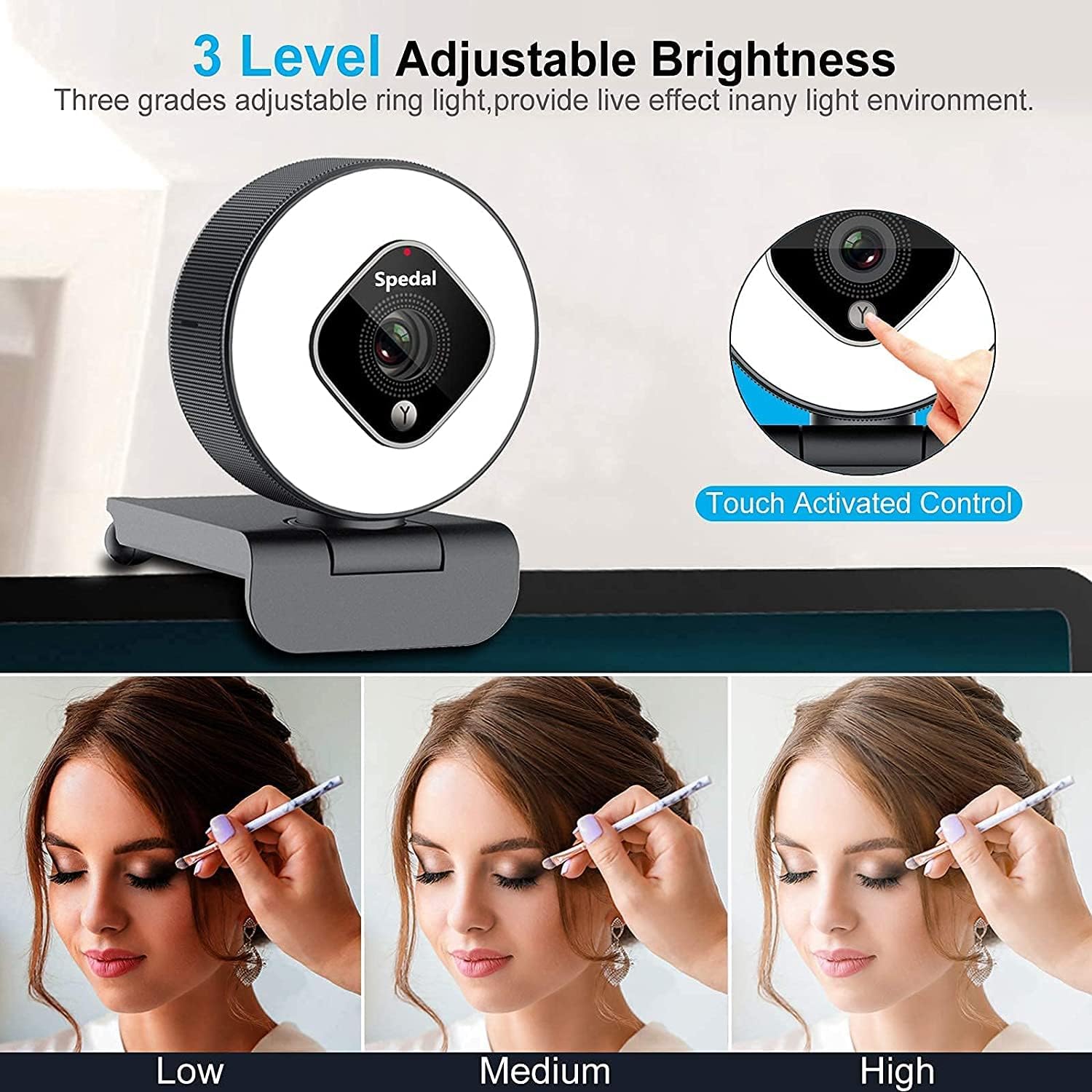 Spedal 120 Degree Wide Angle Webcam, Full HD 1080P Live Streaming Web Camera with Dual Microphones, Large View Video Conference Camera, USB Webcam for Mac, PC, Laptop and Desktop