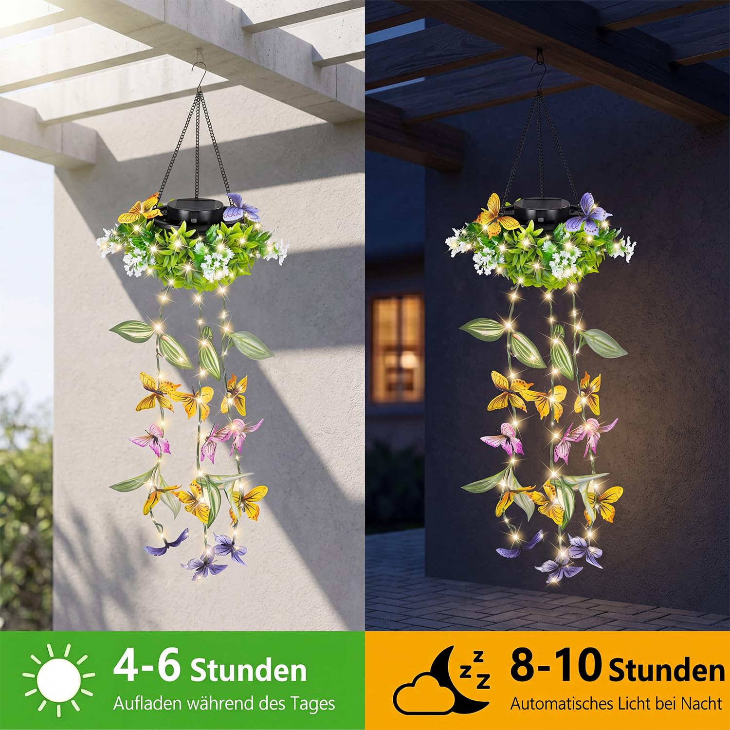 Gresonic 2er Solar künstliche pflanzen außen, efeu lichterkette 48 LEDs IP65 wasserdicht, solarlampen balkon, Kunstpflanzen warmweißen outdoor für Garten, Balkon Terrassen deko