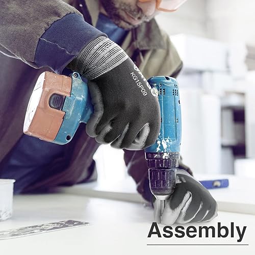 Miniatura 9 de KAYGO KG15P - Guantes de trabajo con revestimiento de poliuretano, nailon Lite, para la seguridad, revestimiento de poliuretano gris, muñeca de