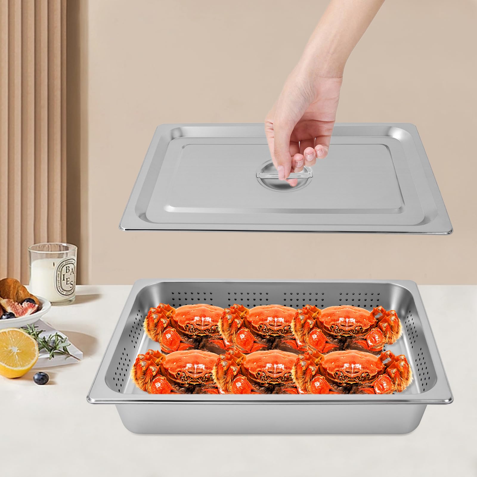 Full Size Hotel Pan with Lid & Perforated Steam Pan, Steam Table Pan Food Warmer Restaurant Supplies Food Pan Tray Buffet Servers Pans Hot Water Pan for Restaurant Catering Kitchen Supplies?