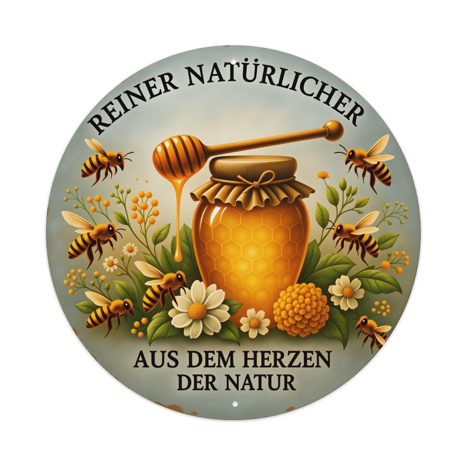 Honey Jar Bees Flowers Nature Metal Tin Sign Vintage Garden Bedroom Cafe Bar Man Cave Home Wall Decor Metal Poster 8x8 inches