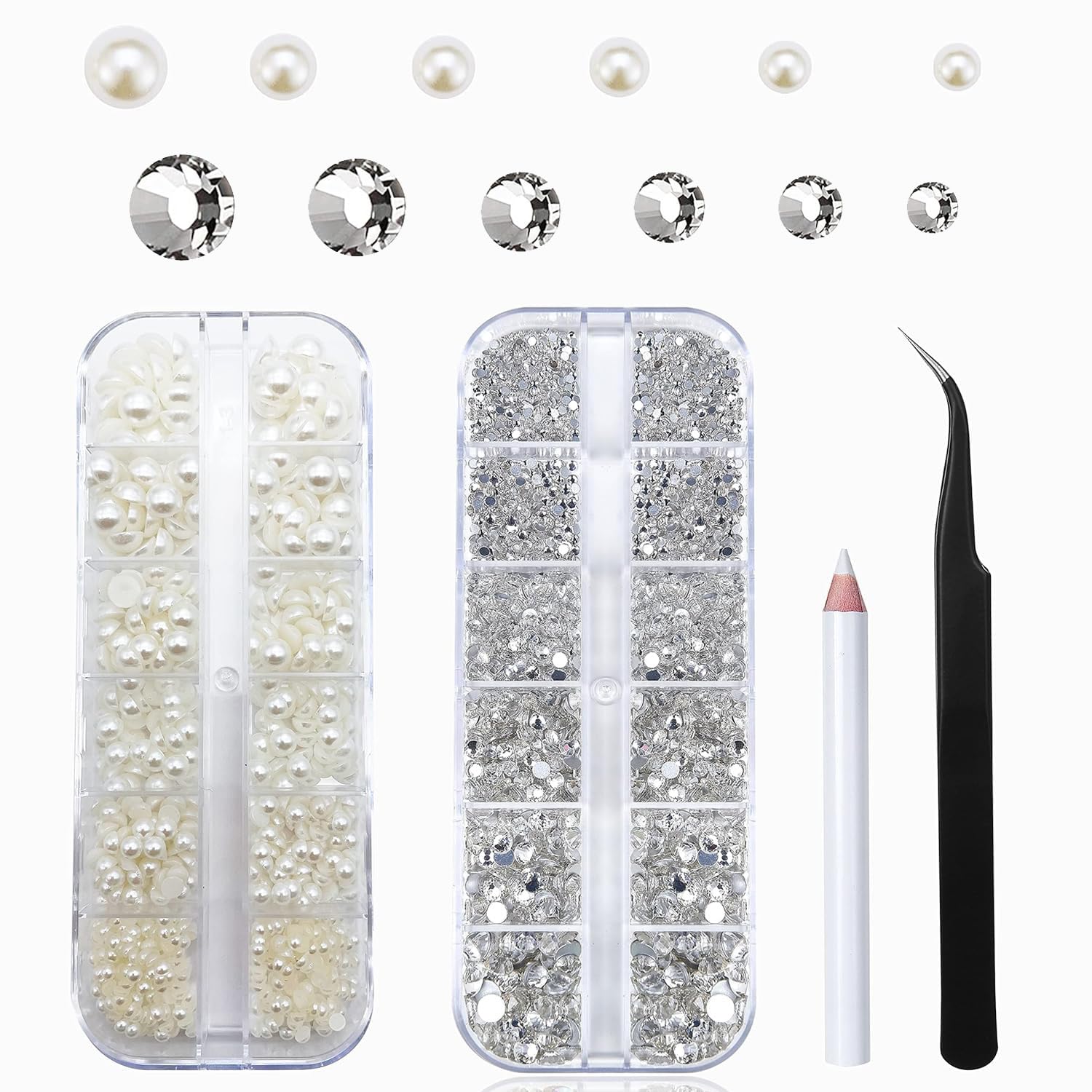 Nail Pearls and Silver Crystal Rhinestones for Nail Art & Craft, Clear Flatback Rhinestones for DIY, Jewelry, Nail Art, Clothes & More | Sparkling Glass Diamonds Kit with Wax Pen & Tweezer-image-46
