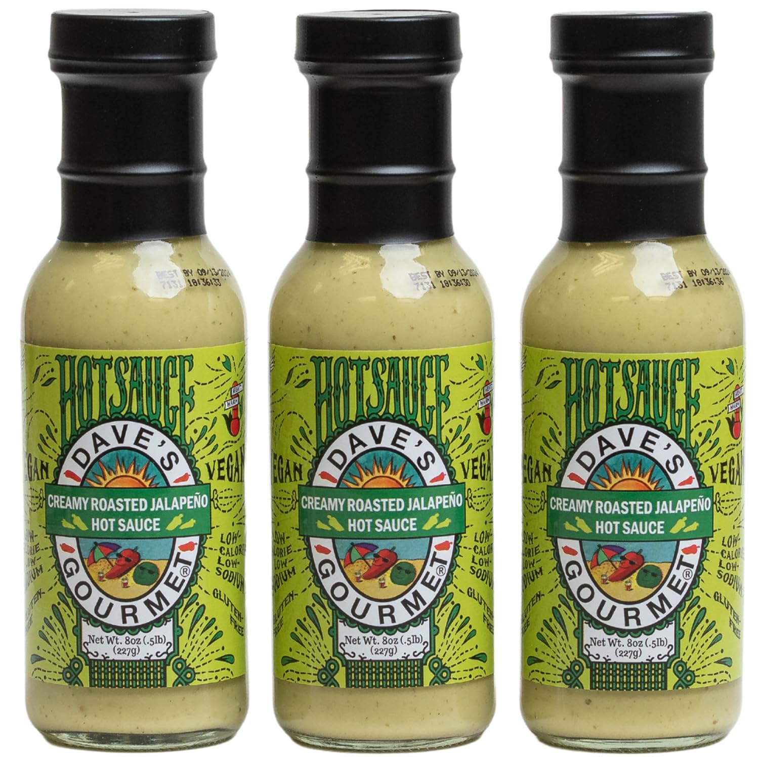 Dave’s Gourmet Creamy Roasted Jalapeno Hot Sauce - Moderately Spicy & Creamy Jalapeno Sauce - Green Hot Sauce for Tacos, Dips & Marinades - Vegan, Gluten-Free Sauce - 8oz Bottles (Pack of 3)