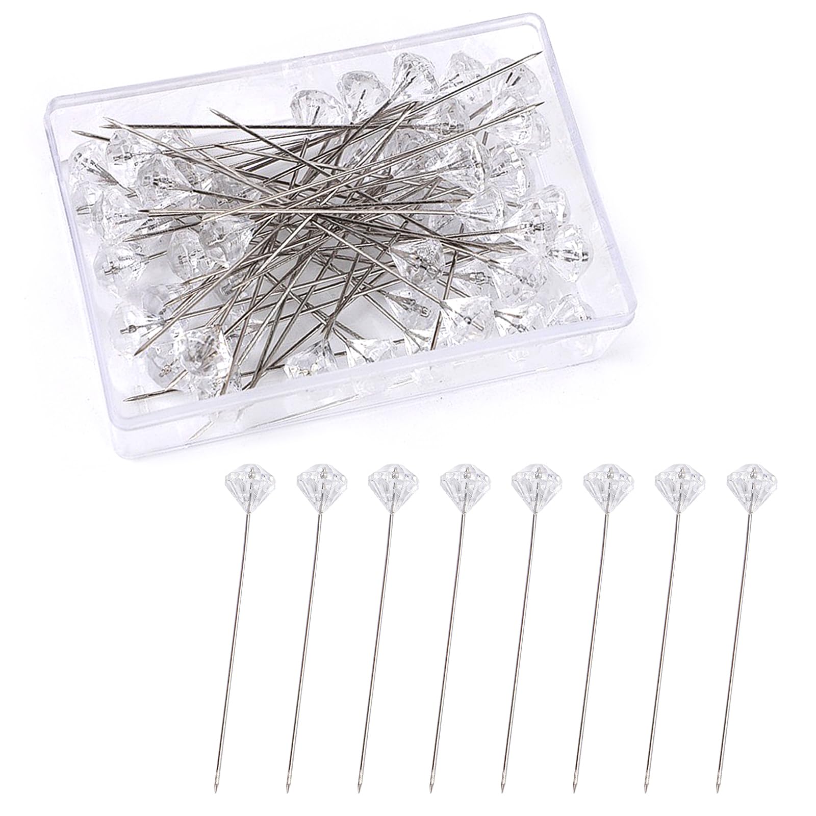 JMOOTSewing Pins Dressmaking with Diamond Crystal Head 200 Pcs 38mm Clear Dress Making Boutonniere Bouquet Pin for Flowers Sewing Fabric Craft