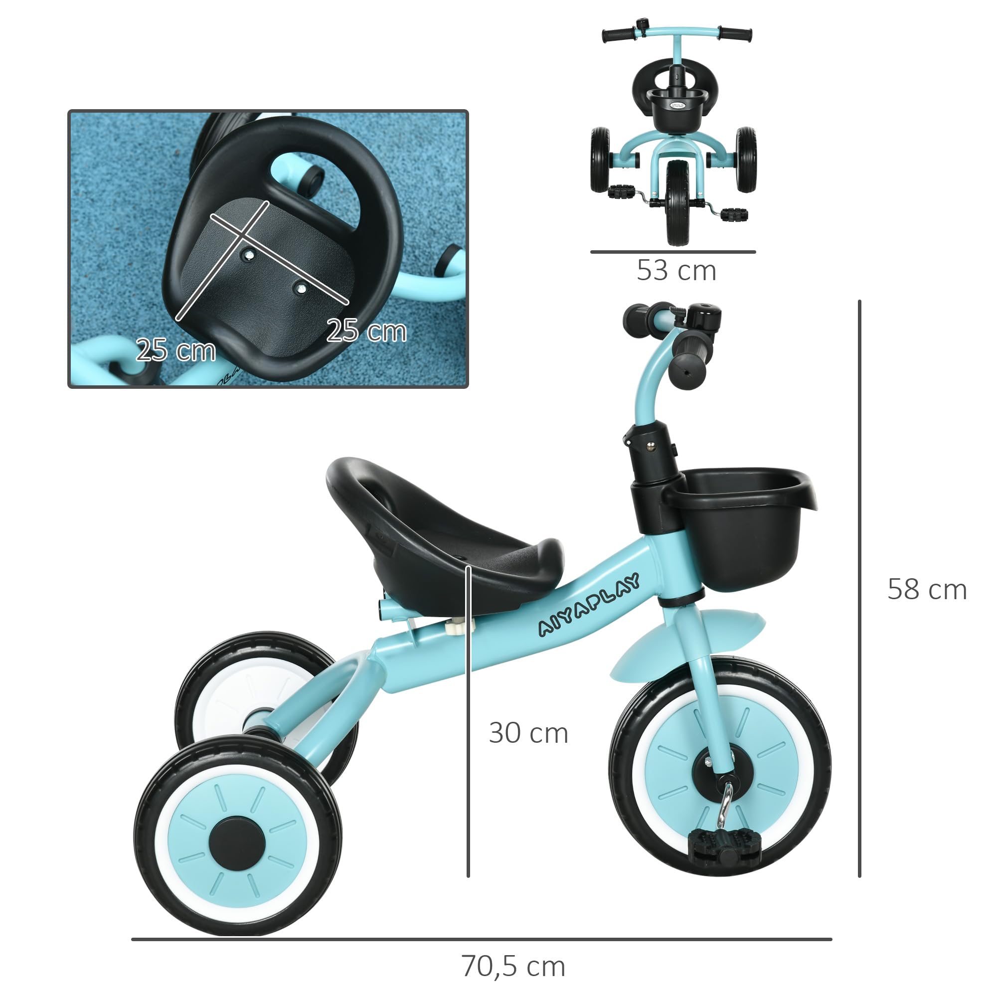 AIYAPLAY Dreirad Kinderdreirad mit Verstellbarer Sitz, Fahrradkorb, Klingel, Pedalen Kleinkind Dreirad für 2-5-Jahre Blau