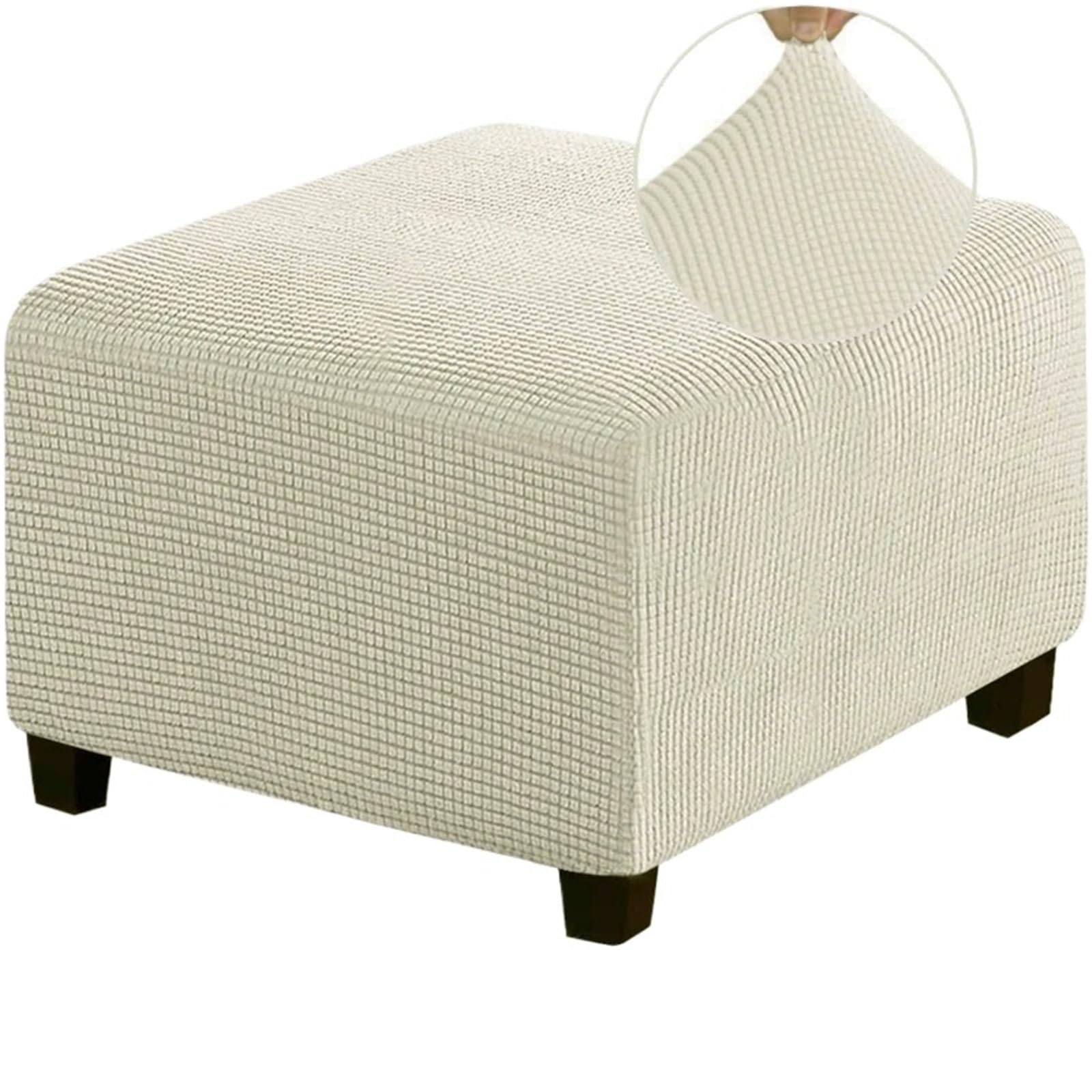 DCUIPG 1Pcs Pure Color Ottoman Rectangle Footrest Footstool Protector Covers Stretch Fabric Storage Pouf For Home for Square Fotstool(Beige,S)