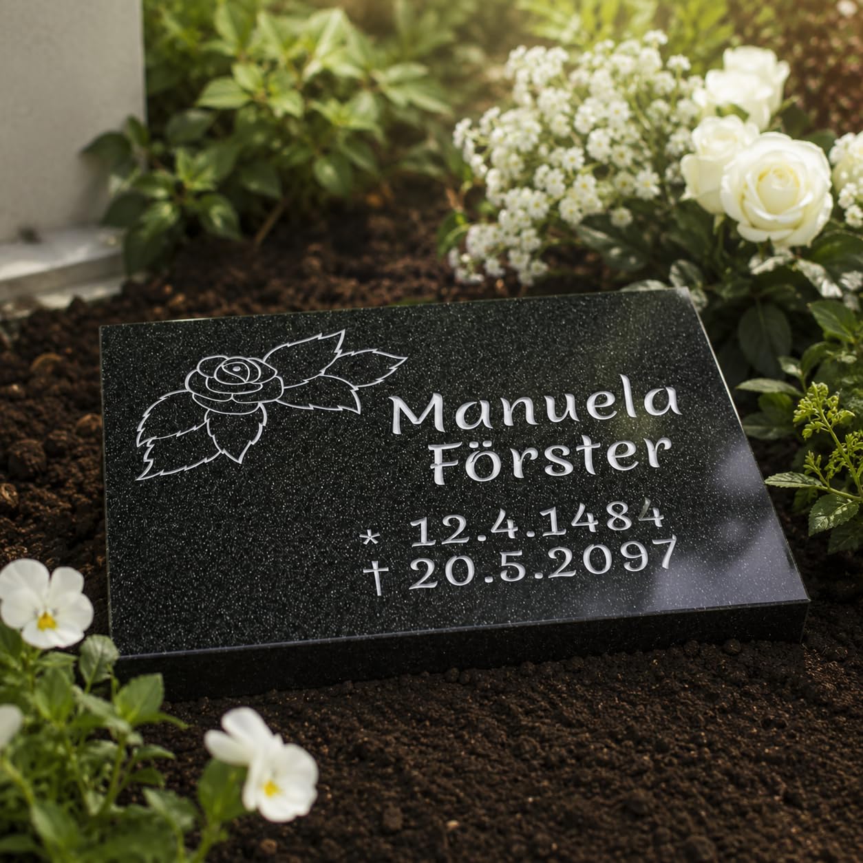 Generisch Grabmale24 Grabplatte aus Granit 30 x 20 x 6 cm Querformat, personalisierbare Urnengrab Liegeplatte mit Gravur, rechteckige Gedenkplatte für Rasengrab & Wiesengrab - Indian Black