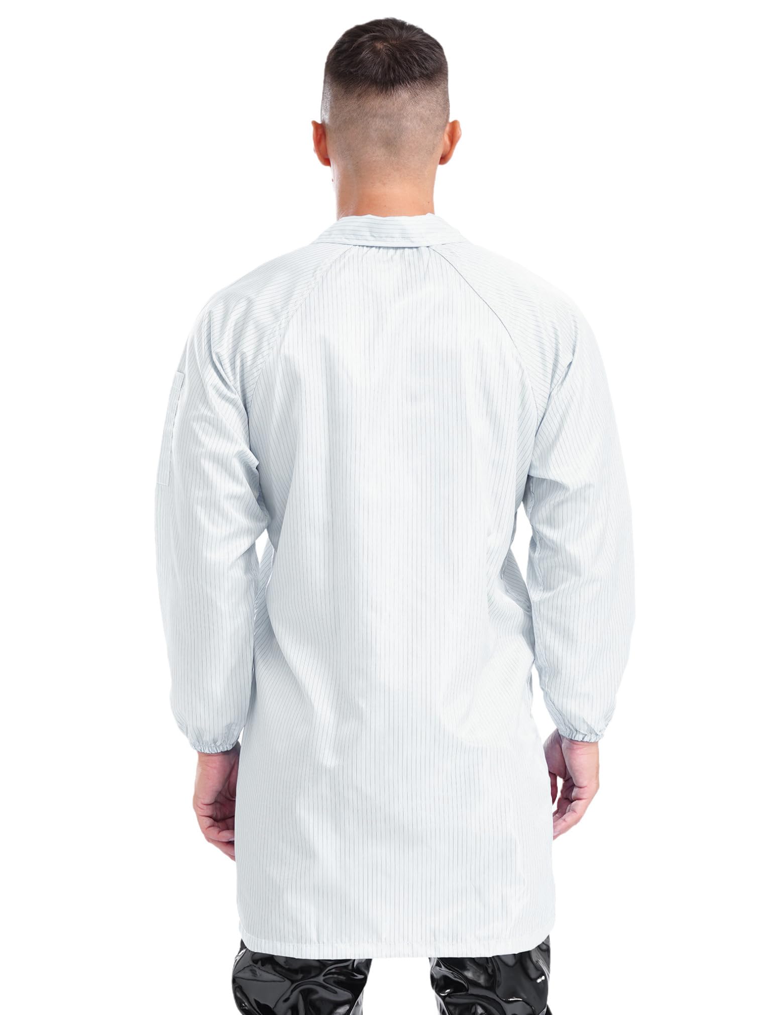 easyforever Men's Striped Long Sleeve Coat Workwear Dustproof Anti-static Lab Coat Uniforms White Medium