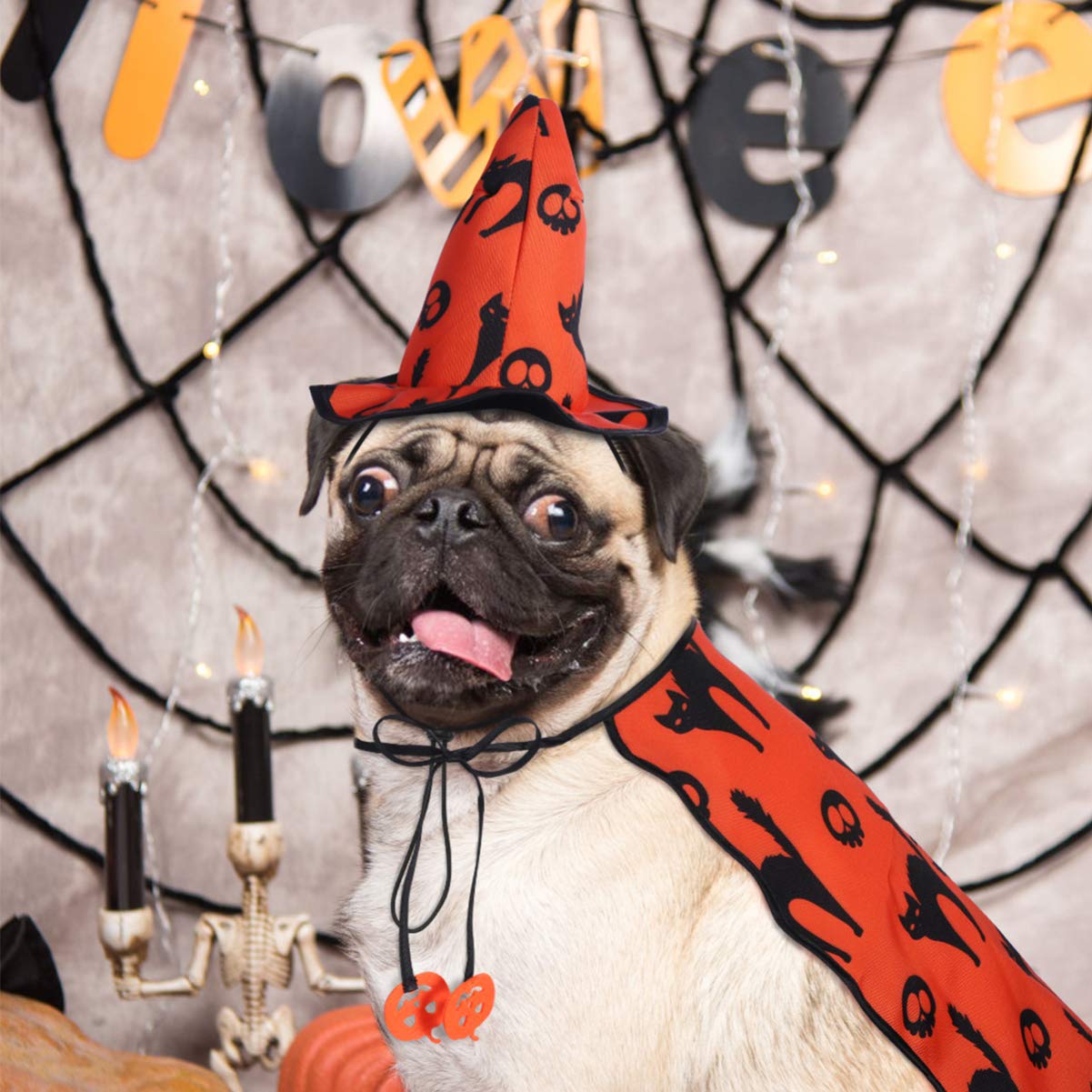 RANYPET Hexen-Hundekostüm Für Halloween - Mit Zauberhut Und Umhang Für Große & Mittlere Hunde