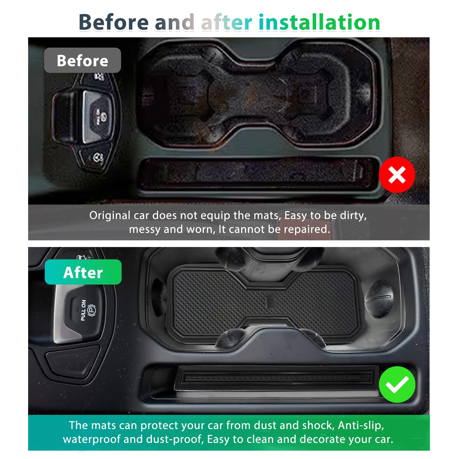 GAFAT Compatibile con Jeep Renegade Facelift 2019–2024 2025 Tappetini Antiscivolo, Nuovo Renegade 2024 Tappetino in Gomma per Console Centrale, Cuciture per Porta, Renegade Accessori (Nero)