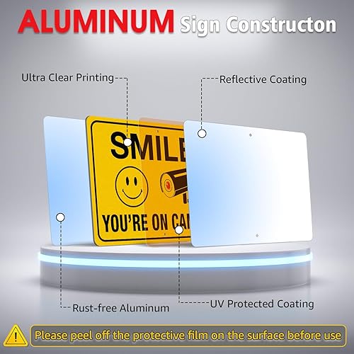 Miniatura 3 de Faittoo Smile Your On Camera Letreros con estaca de 36 pulgadas para exterior, paquete de 2 unidades de aluminio pesado de 14 x 10 pulgadas,