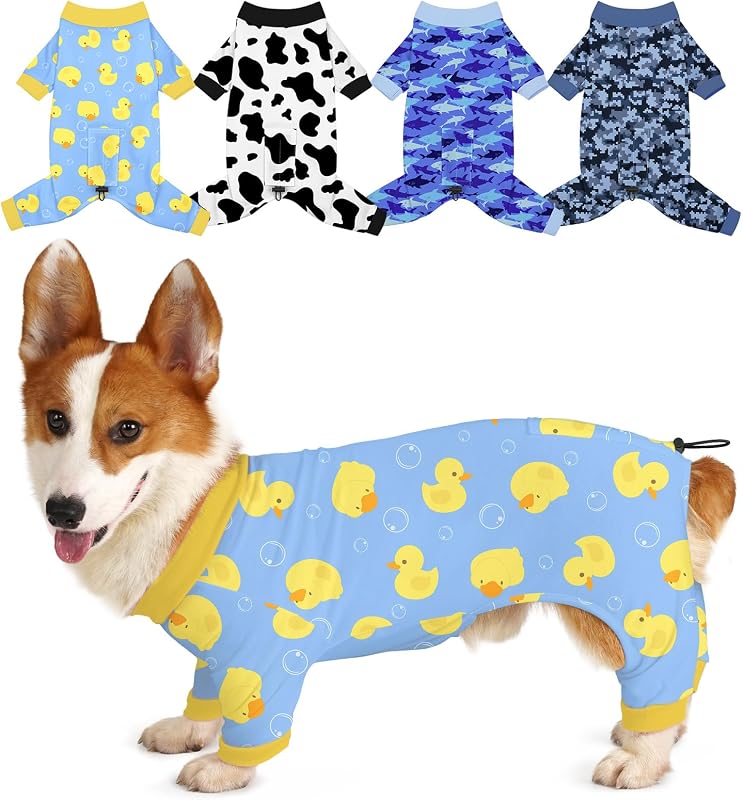 Pijamas para Cães Bienbee com Ajuste nas Costas e Estampas Variadas, Pacote com 4, Tamanho XL