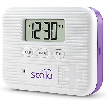 scala Pill Box Timer 6 Compartments 5 Alarm Times White