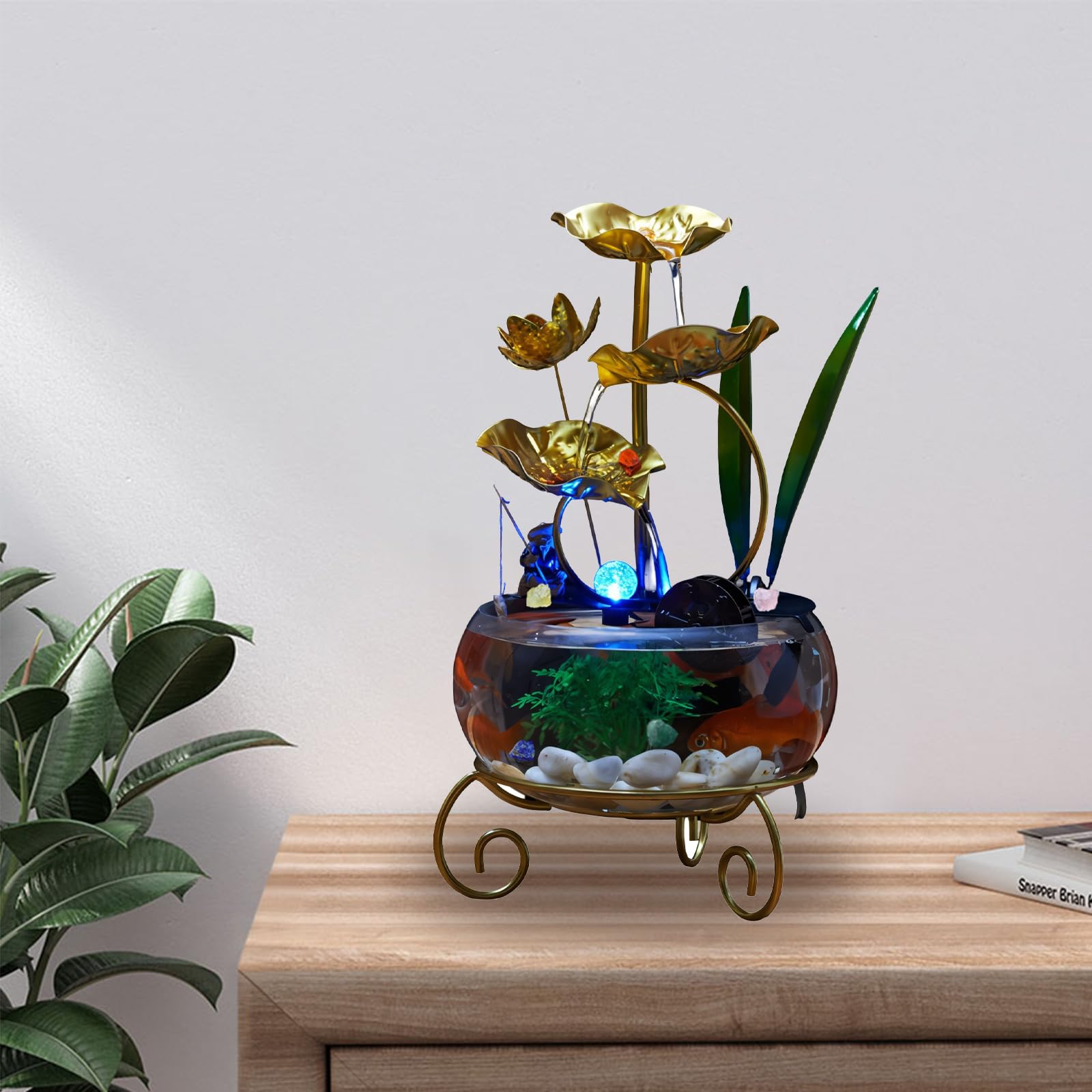 Fontana da tavolo per interni con cascata di loto a 5 livelli, decorazione tranquilla per acquari con luci a LED e pompa silenziosa, decorazione per la casa Feng Shui per meditazione e relax (stile C)