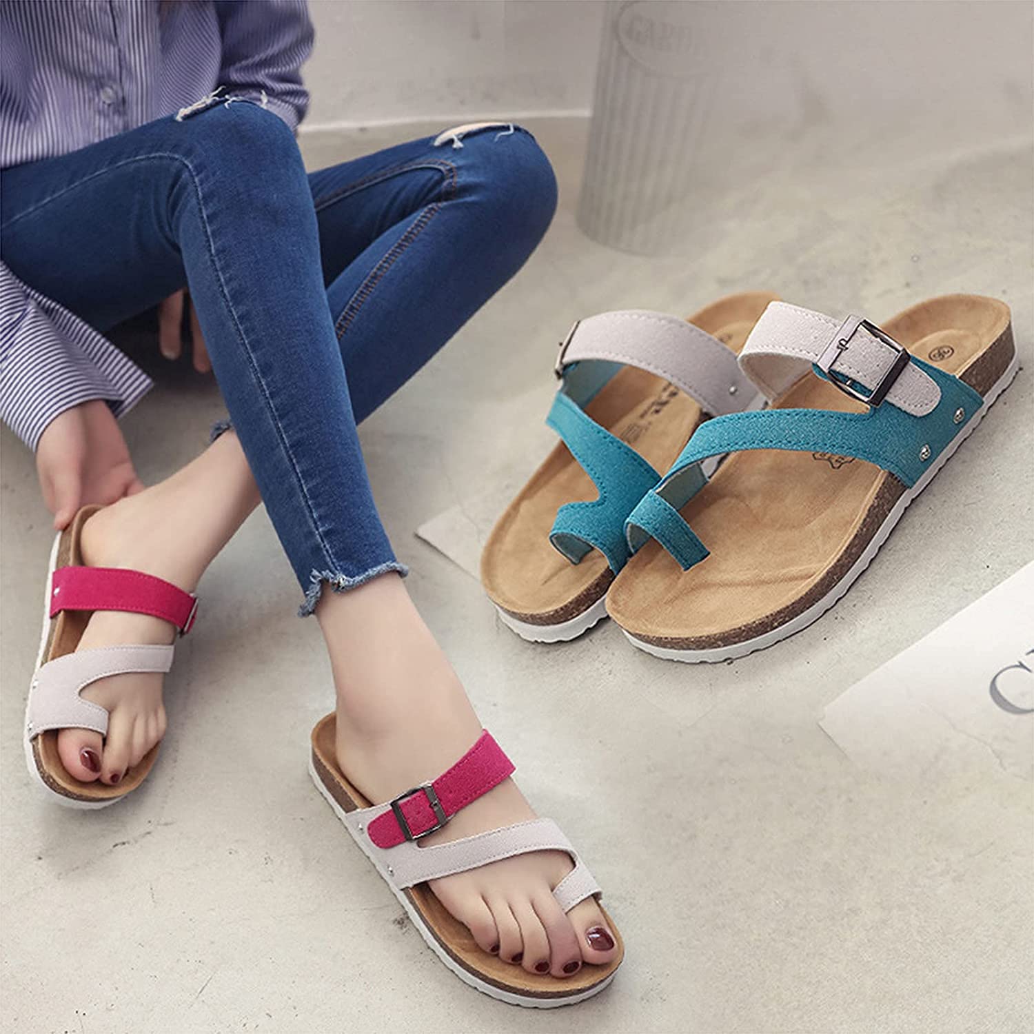 LIUDAN Damskie płaskie sandały Casual Toe Flip Flop Travel Outdoor Sandały letnie damskie kolorowe sandały z klipsem na palce taca plażowa buty damskie otwarte palce antypoślizgowe sandały