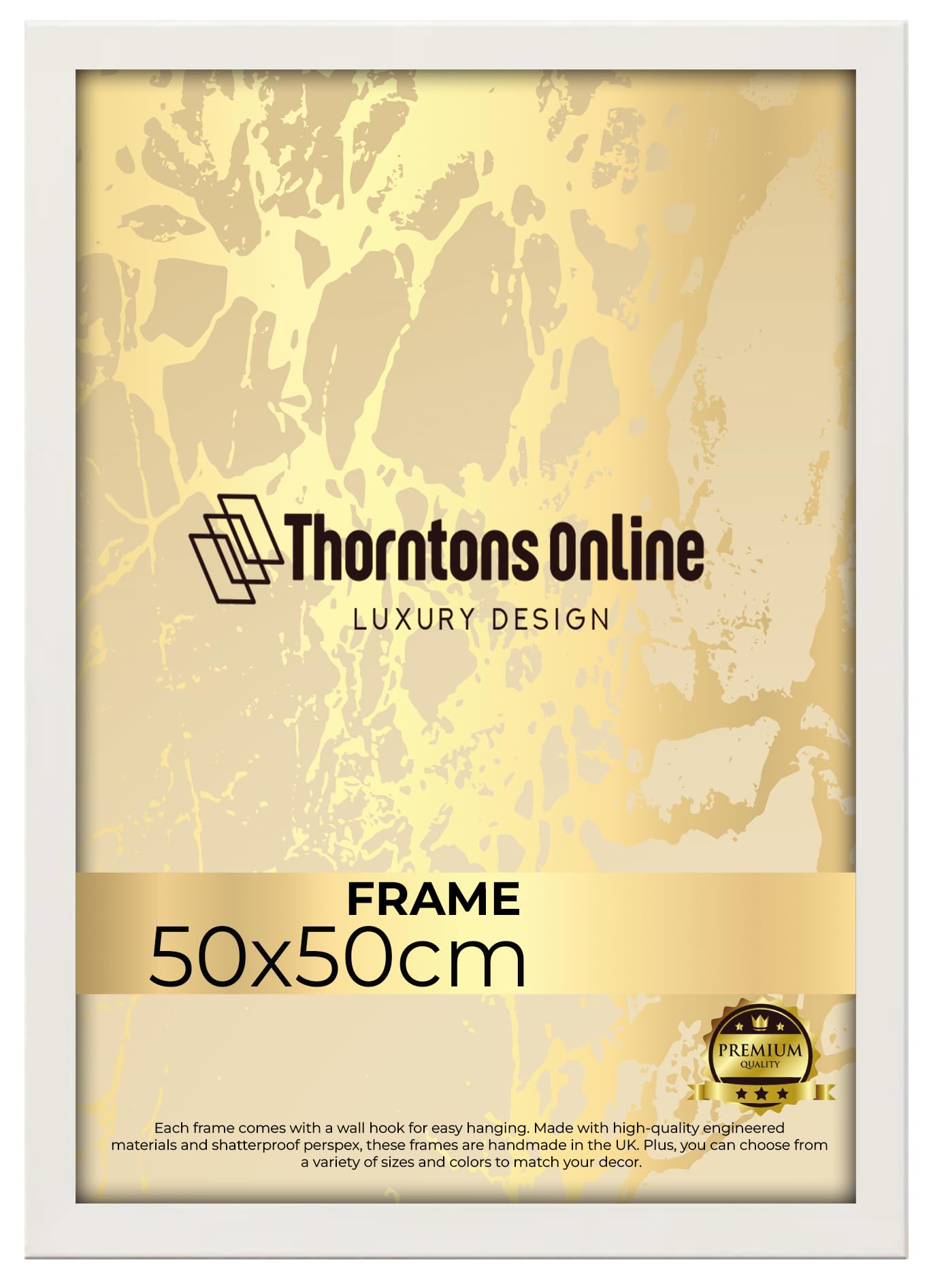 Throntons White Frame 50 cm x 50 cm MDF Wood Photo Picture Poster Frame with Acrylic Glass Portrait or Landscape Wall Mount Decoration Display