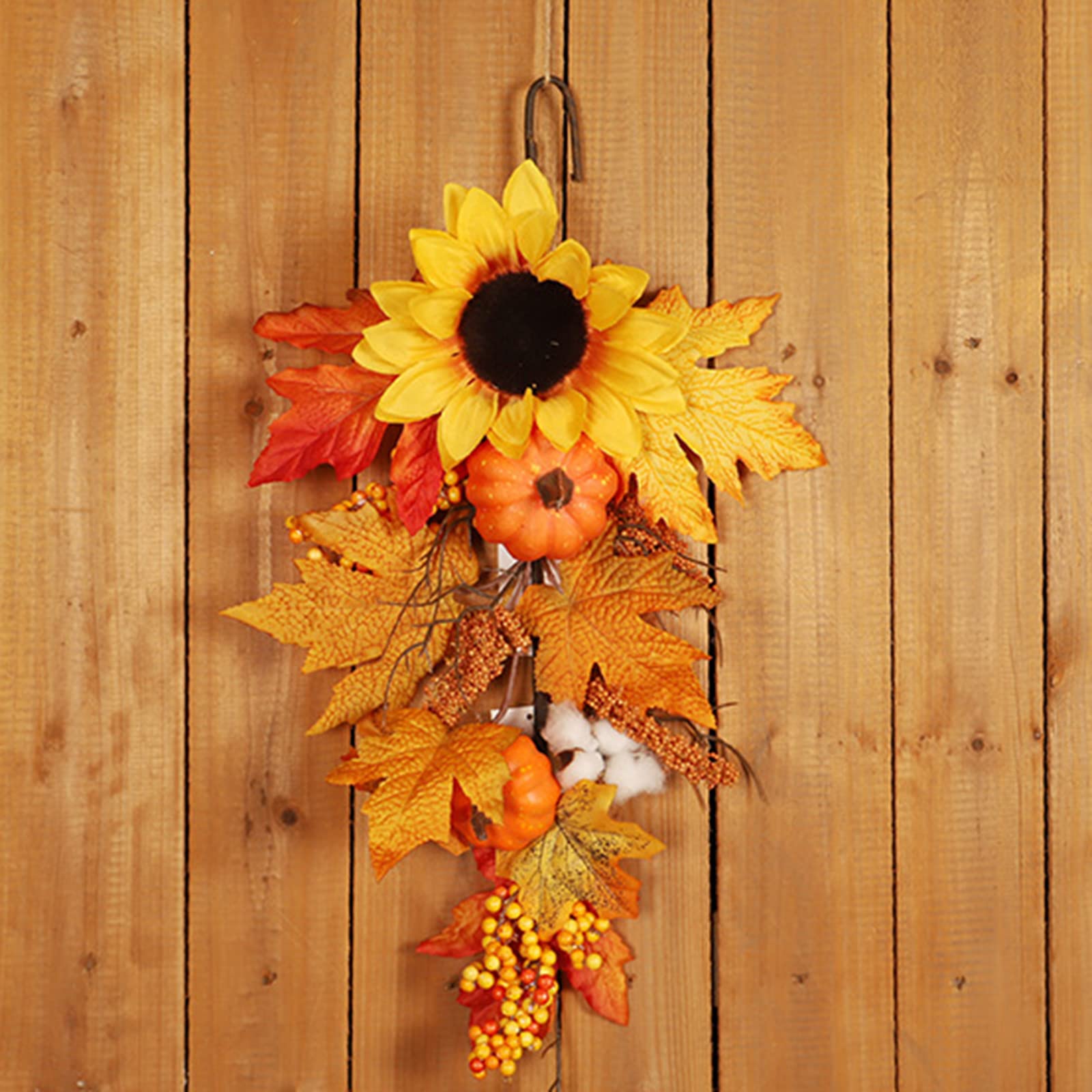 23.62in Artificial Fall Teardrop Wreath Door Swag, Fall Harvest Swag With Maple Leaves And Bowknot, Thanksgiving Autumn Swag For Front Door Hanging