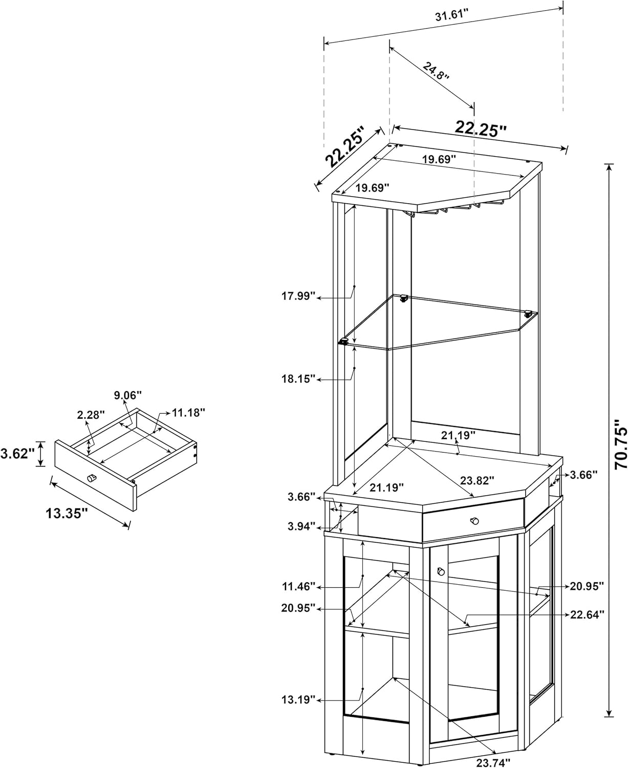 Coaster Home Furnishings - Alviso - Wood - Corner Bar Cabinet with Drawer, Bottle Storage and Stemware Racks - Dining Room & Home Bar - Rustic Oak - 182303