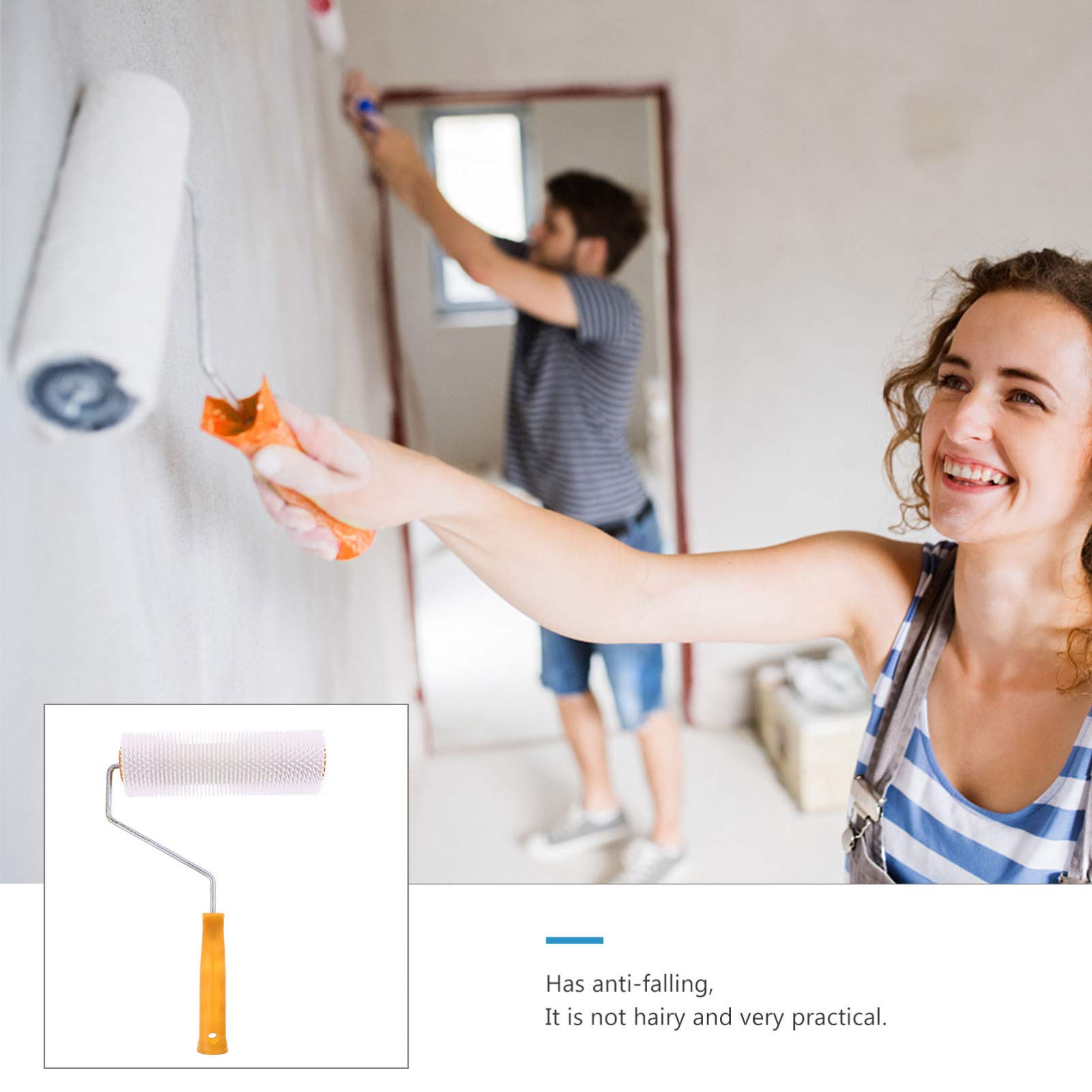VILLCASE Rodillo de Enrasado con Púas Autonivelante de 23 Cm Rodillo Antiespumante Autonivelante Cepillo Piso de Pared de Cemento Fácil de Instalar Y Operar, Color de Mango Aleatorio