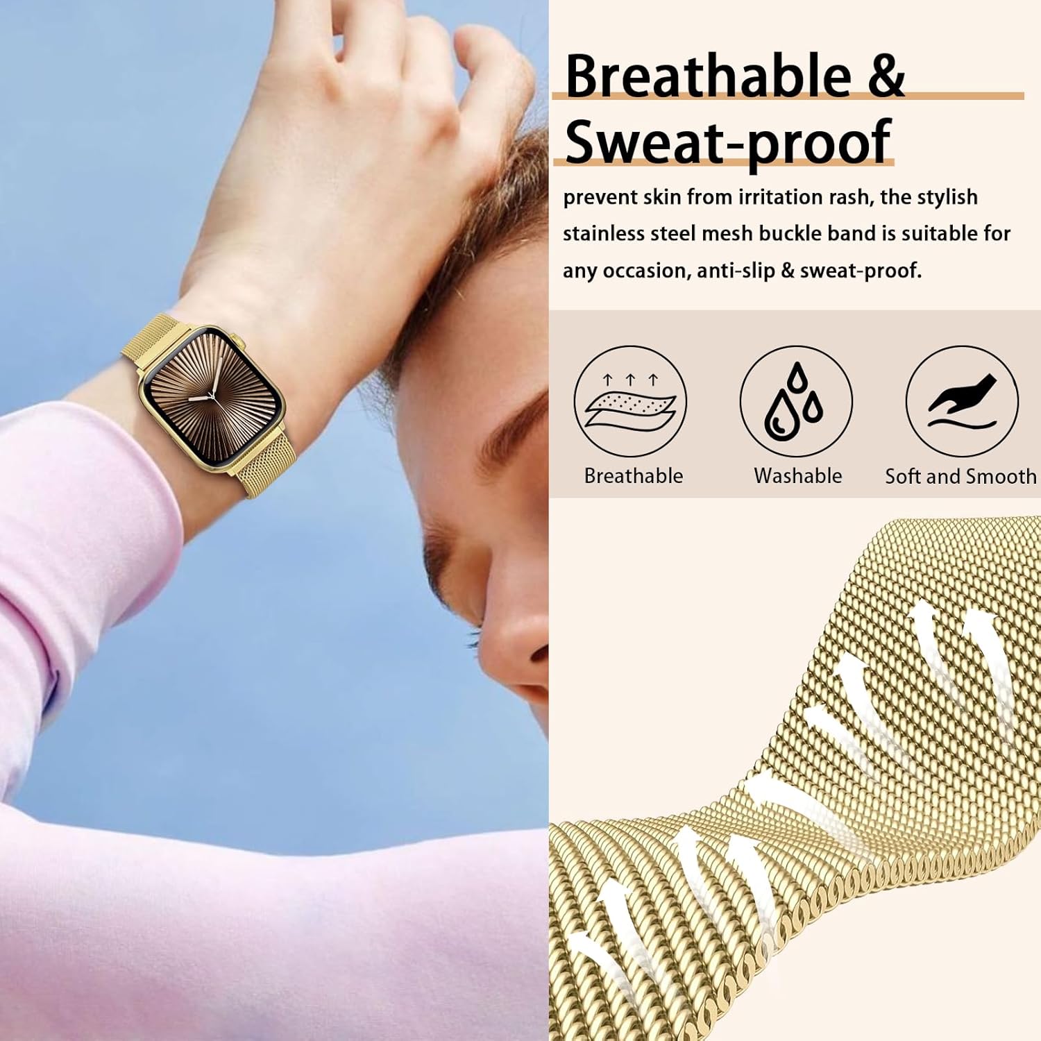 Magnetic Band and Case for Apple Watch Band 40mm 41mm 42mm 44mm 45mm 46mm 49mm Women/Men, Stainless Steel Milanese Loop Strap, Full Protective Cover for iWatch SE Series 11/10/9/8/7/6/5/4/Ultra - Image 4