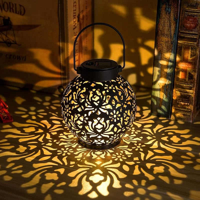 Paquete de 2 luces solares colgantes, lámpara decorativa de metal para exteriores, negro | Perfecto para jardines, patios, patios, céspedes y mesas.