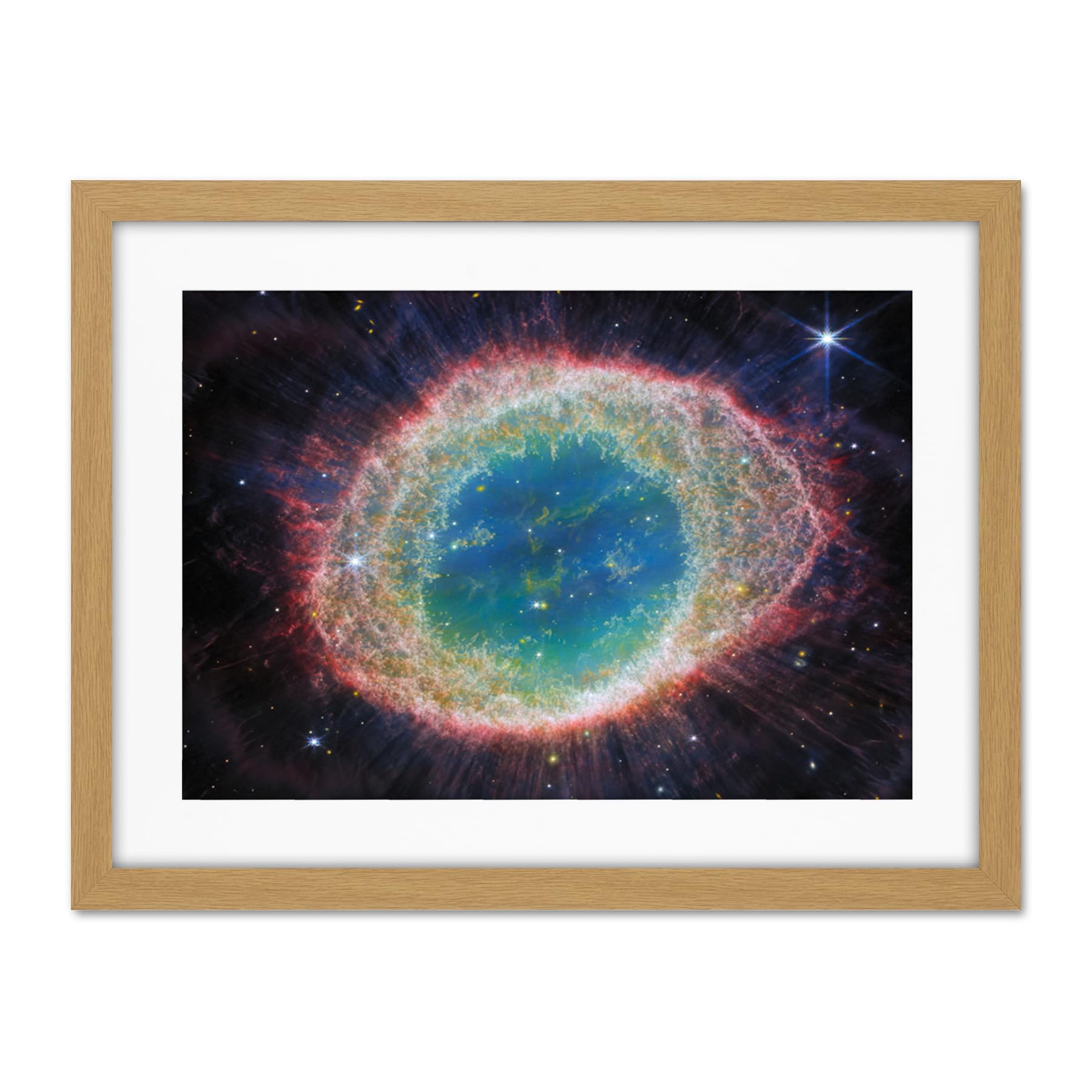 Artery8 NASA James Webb Telescope NIRCam Image of Ring Nebula Planetary Messier 57 Intricate Details of a Dying Star Formation Celestial Doughnut in Space Artwork Framed Wall Art Print 18X24 Inch