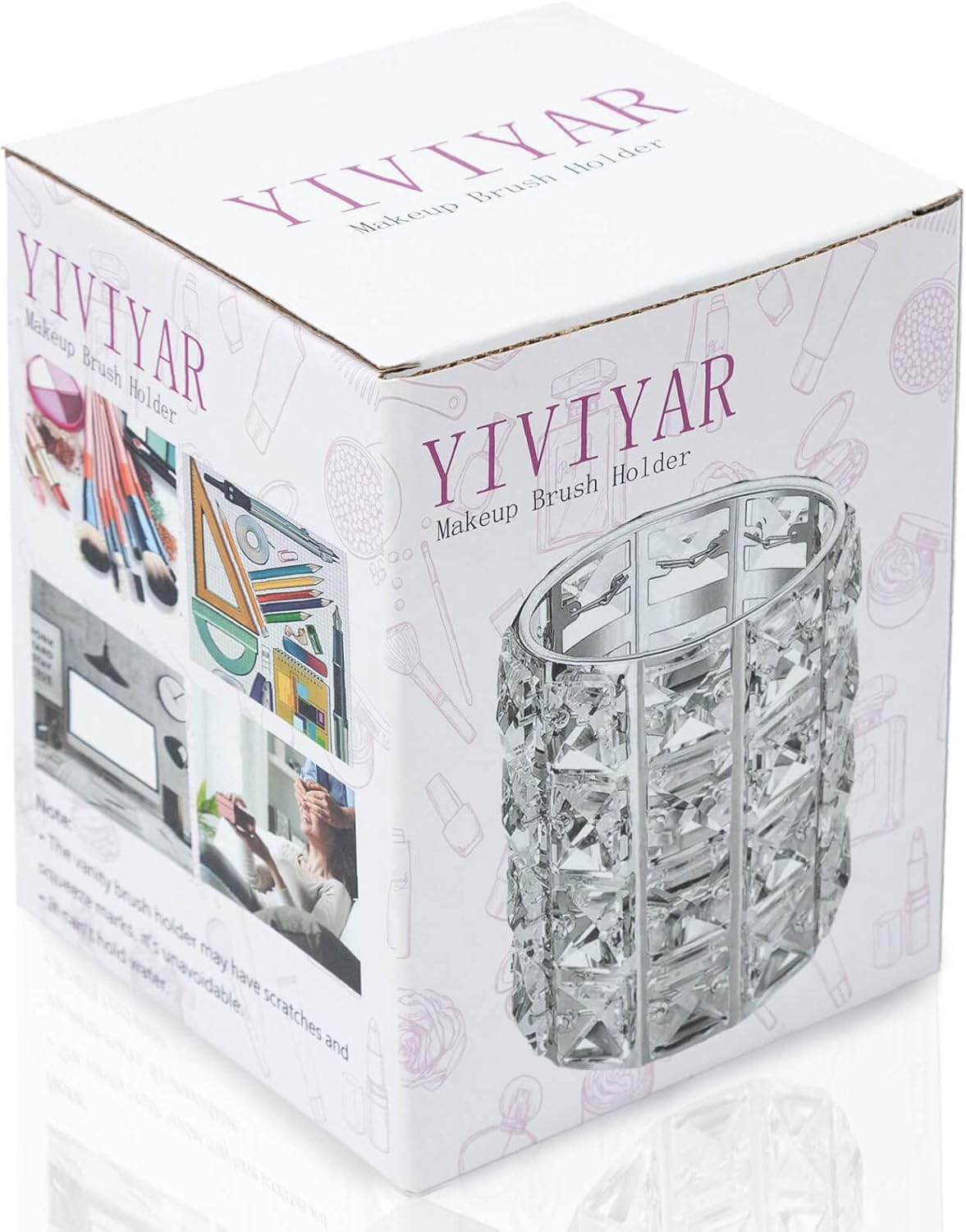 YIVIYAR Silver Crystal Makeup Brush Holder Makeup Storage Makeup Set for Women Makeup Brush Organizer Makeup Organizer Bag Lipstick Organizer Make Up Organizer Small Organizer Pencil Holders(Silver)