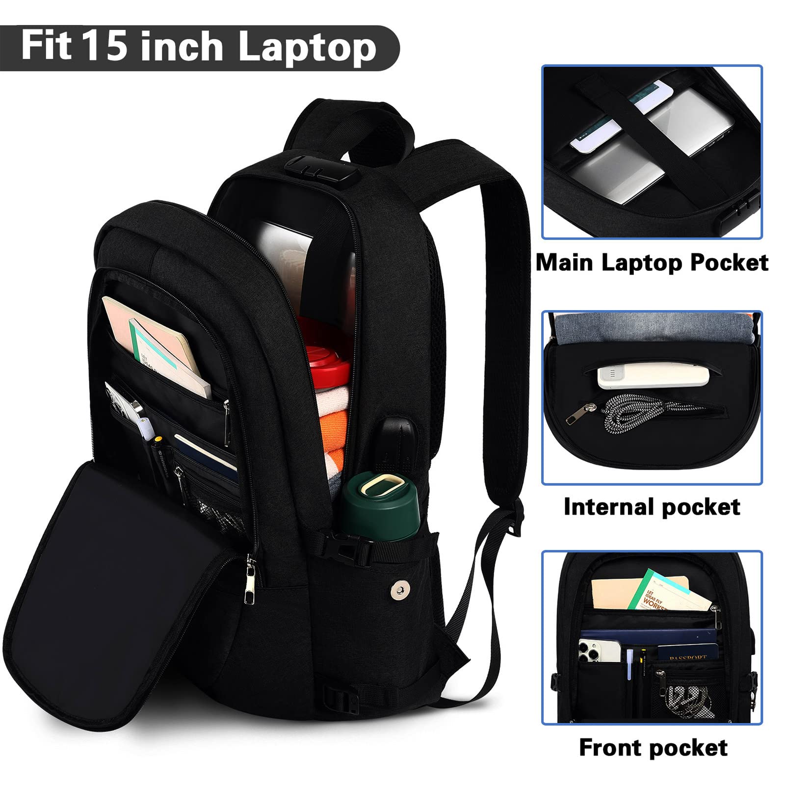 Laptoprugzak, waterdichte reisrugzak 17,3 inch met USB-oplaadpoort, diefstalbeveiliging, zakelijke rugzak, functioneel, AMBOR laptoprugzak voor vrije tijd, school, zaken