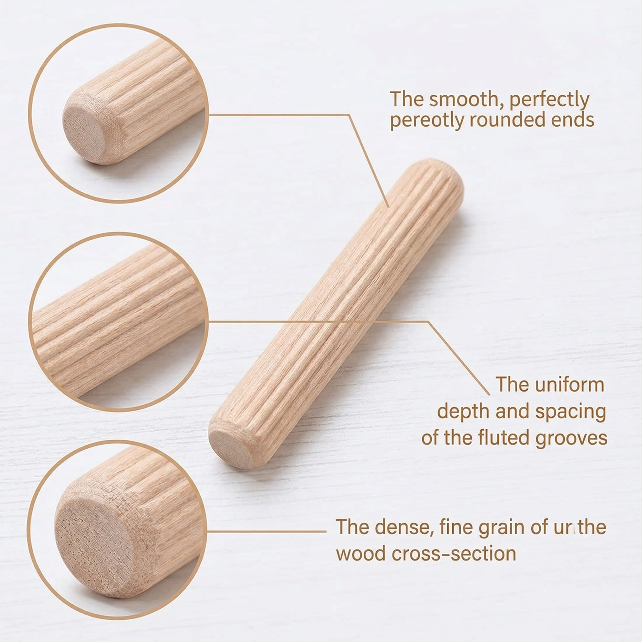 Legno Tasselli 50 Pezzi Rotondi Scanalati M6X40Mm, Perni Di Riferimento Per Cassetto Armadio Artigianale, Colore Naturale