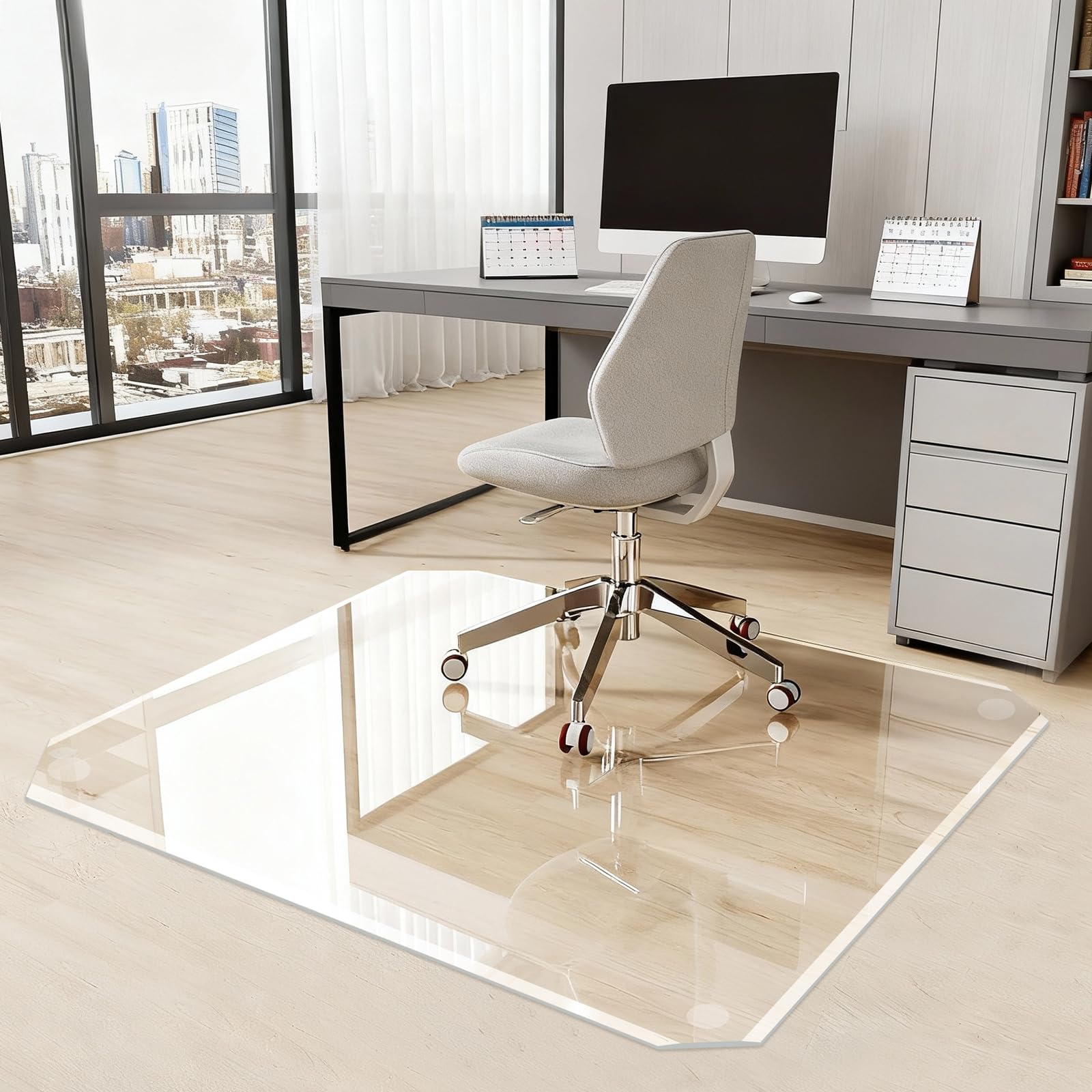 Tempered Glass Chair Mat with Patented Beveled Edge 46 x55 1 5 Thick Office Floor Mat for Carpet