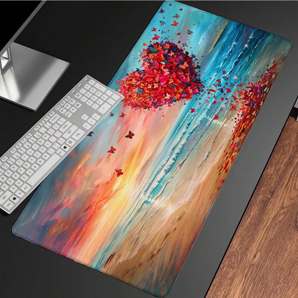 Czerwona podkładka pod mysz XXL, podkładka na biurko, 1200 x 600 cm, szyte krawędzie, antypoślizgowa gumowa podstawa, podkładka pod mysz, stabilna podkładka pod mysz na gładkich powierzchniach,
