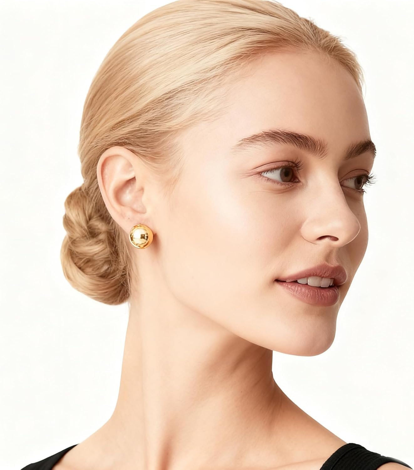 FAN&LOUIS Gold Ball Clip On Earrings, 24K Gold Plated Chunky Half Ball Earrings for Women Non-Pierced Ears Trendy Lightweight Hypoallergenic Clip-On Earrings - Image 5