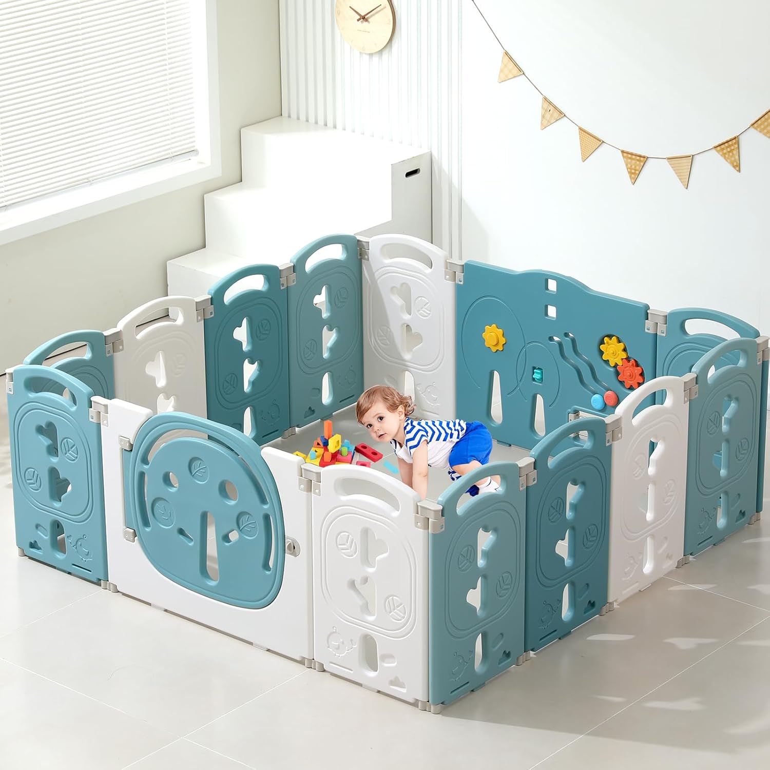 Baby Playpen,Foldable Playpen for Babies and Toddlers,Kids Activity Centre Safety Play Yard,Safety Gates for Indoor&Outdoor,Toddler Fence Play Area,Portable, Educational, 14 Panels