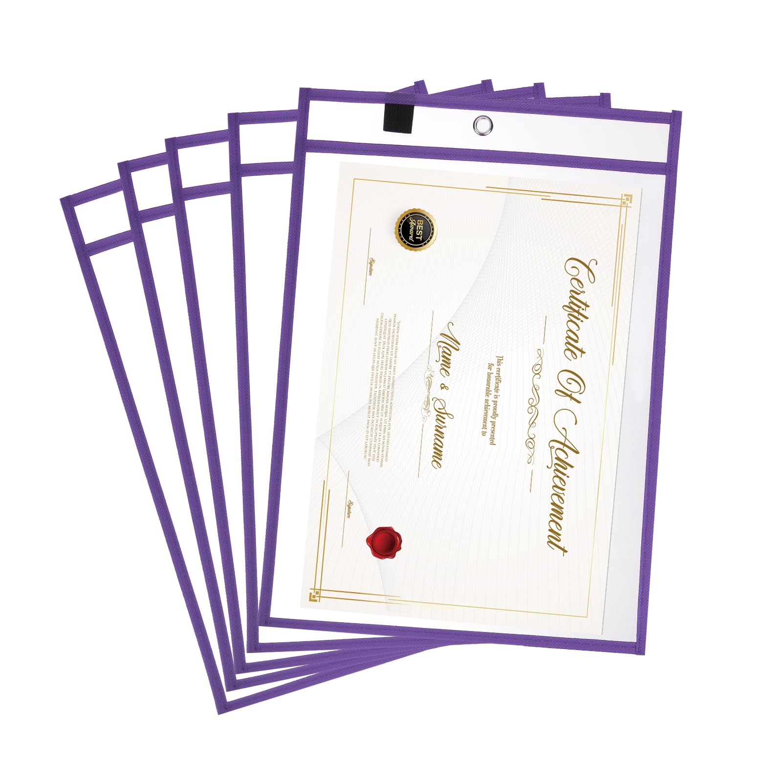 PATIKIL 5Pcs Job Ticket Holders, 13"x10" Dry Erase Ticket Holder Pockets Stitched Edge Reusable Clear Plastic Sleeves for Invoice Office Shop Organization, Purple