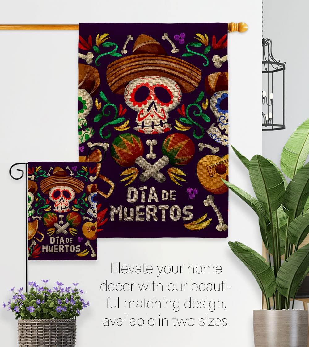 Dia De Los Muertos Decorations 2 Pcs Banner Room Wall Art Flag Patio Lawn Garden Outdoor Indoor Tapestry Yard Grave Cemetery Signs Dia De Muertos Skulls Front Porch Decor Fall Gifts Made In USA